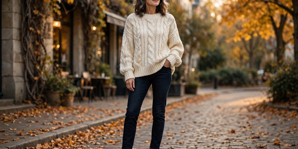 How to wear an oversized sweater over 50 - elegant woman in cream knit sweater