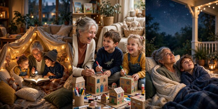 Free activities with grandchildren: blanket fort, cardboard city and porch stargazing