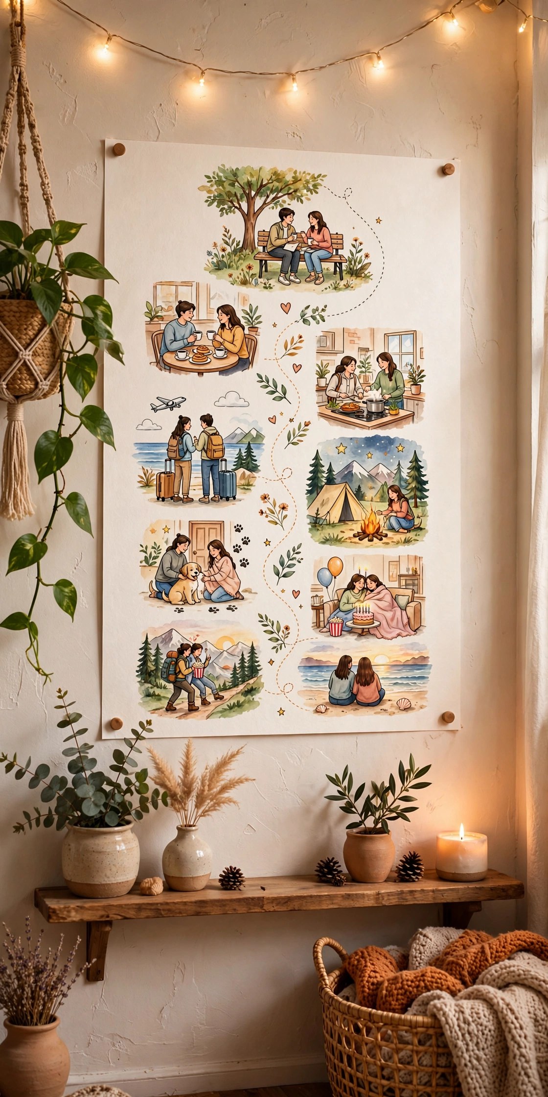 Illustrated timeline of a friendship with milestone moments, personalized friend gift