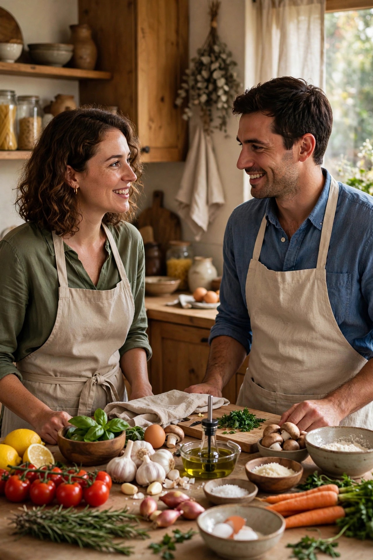 Cooking class for two with fresh ingredients on a counter