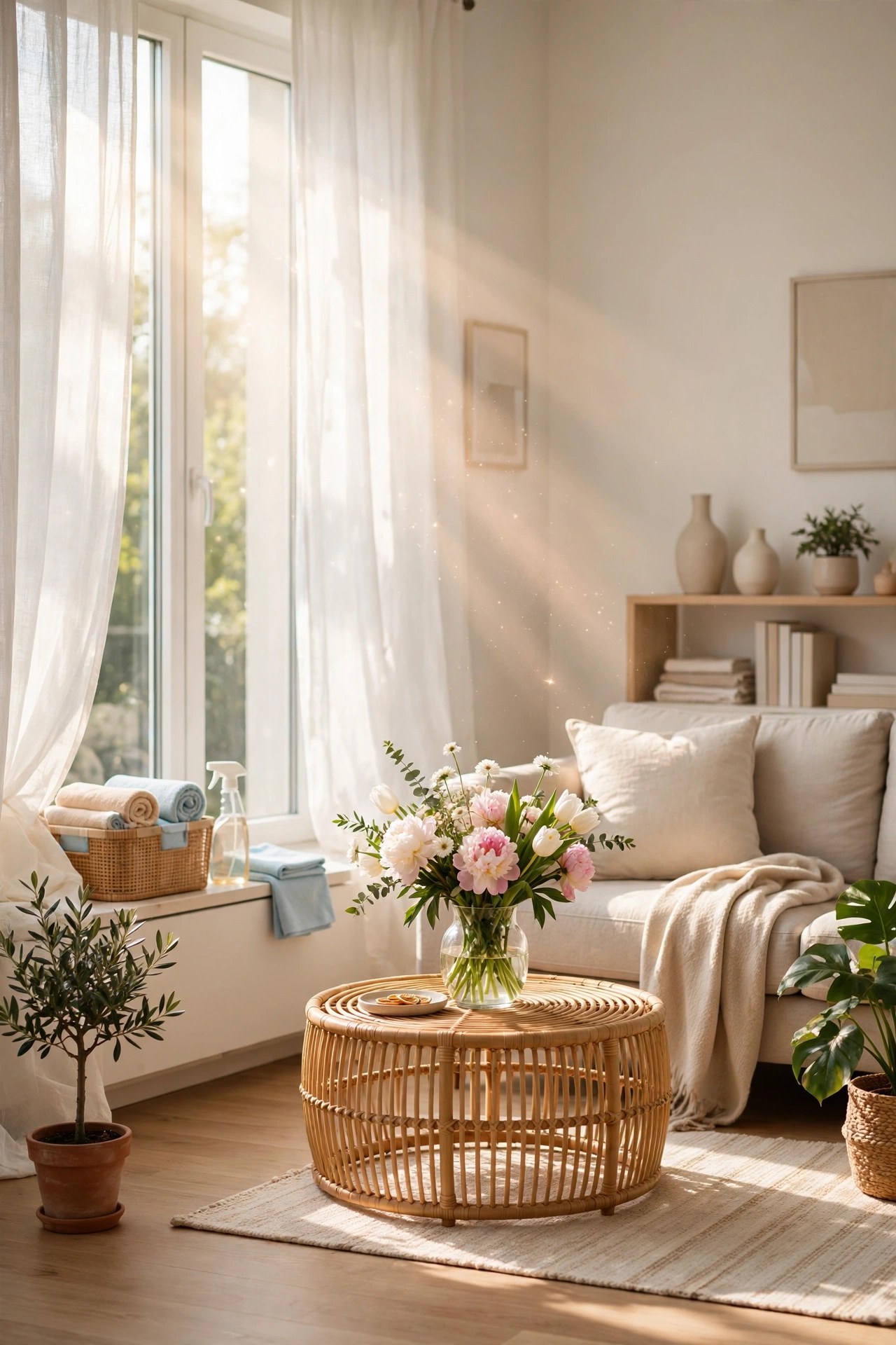 Bright sparkling clean living room after professional house cleaning service visit