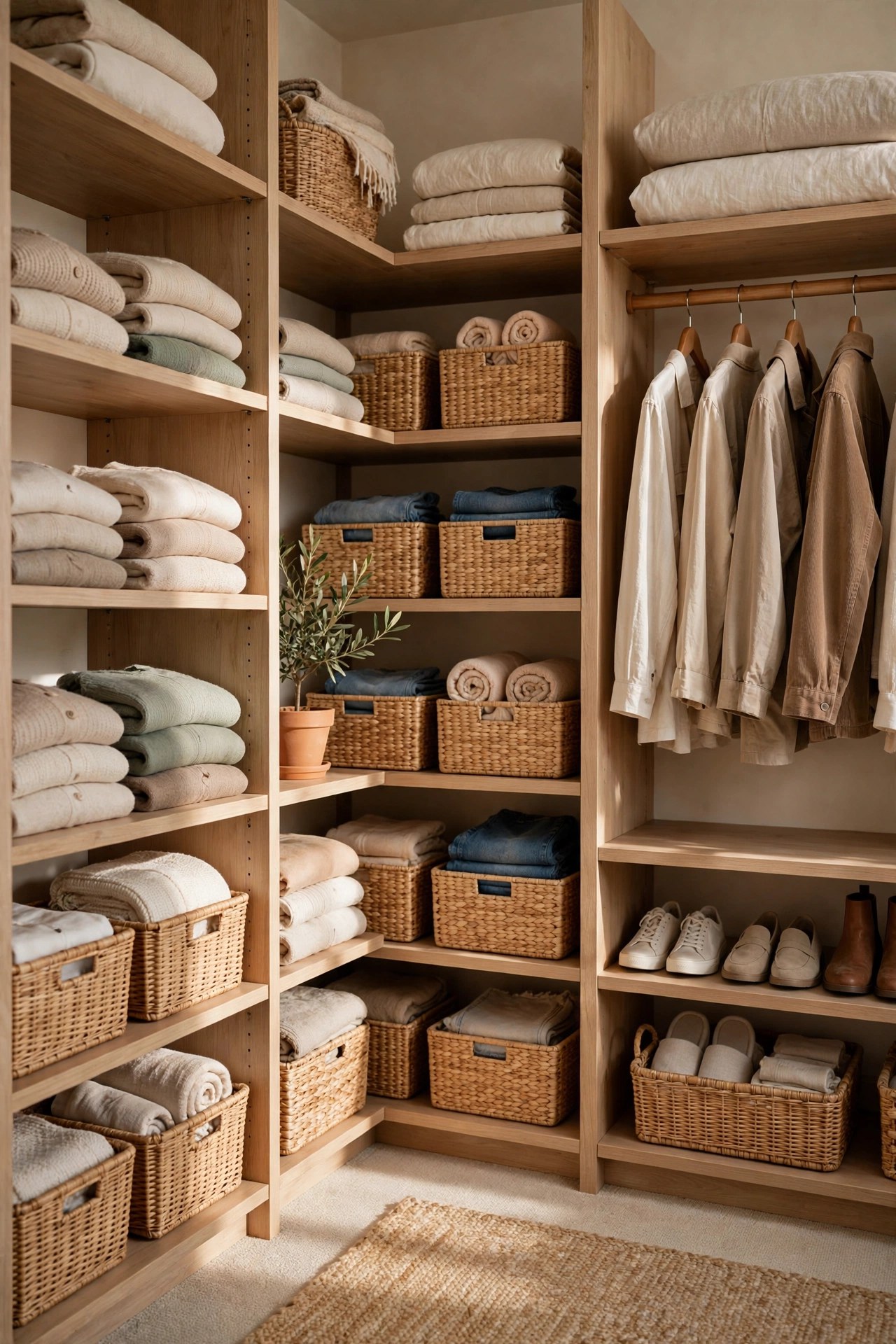 Beautifully organized closet with neat shelves, professional organizer gift for mom