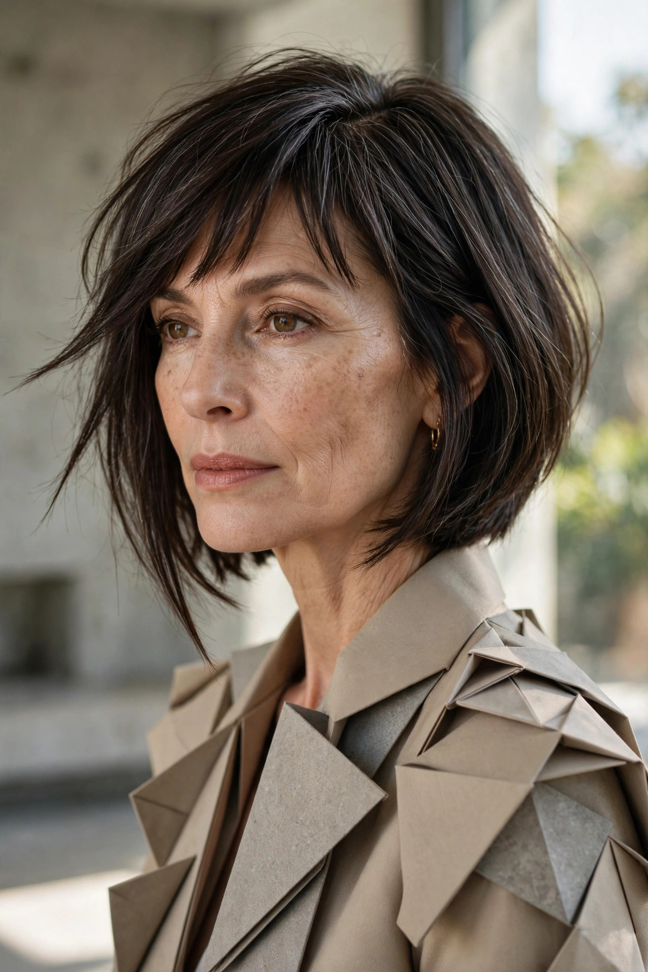 Woman in her 50s with a a-Line Bob with Side-Parted Bangs