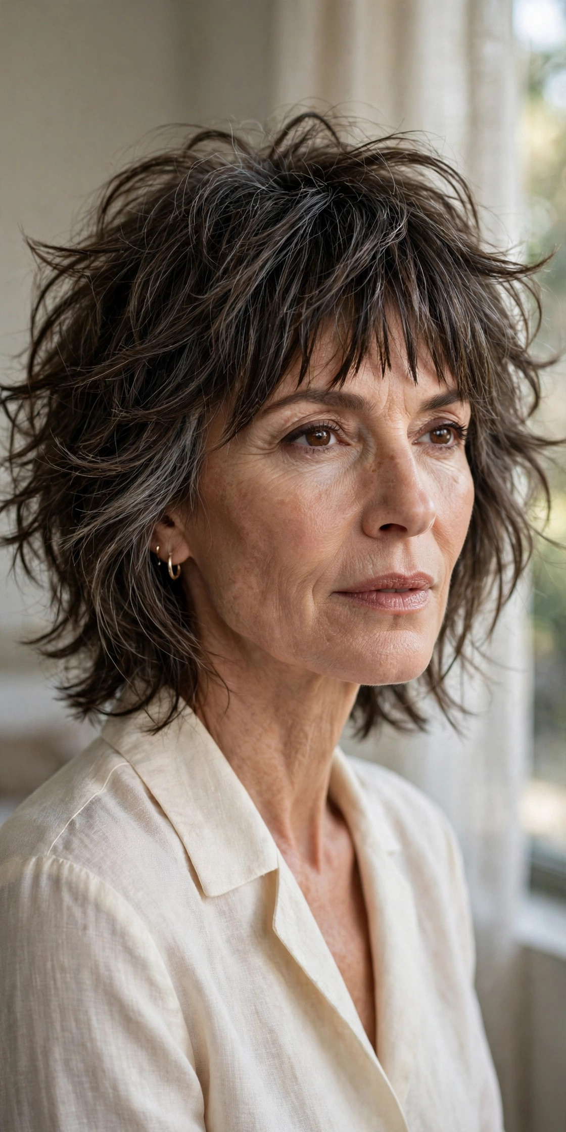 Woman in her 50s with a modern Shag with Choppy Bangs