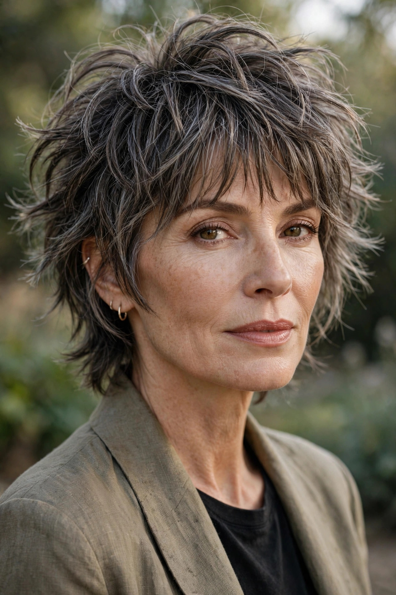 Woman in her 50s with a wolf Cut with Soft Choppy Bangs
