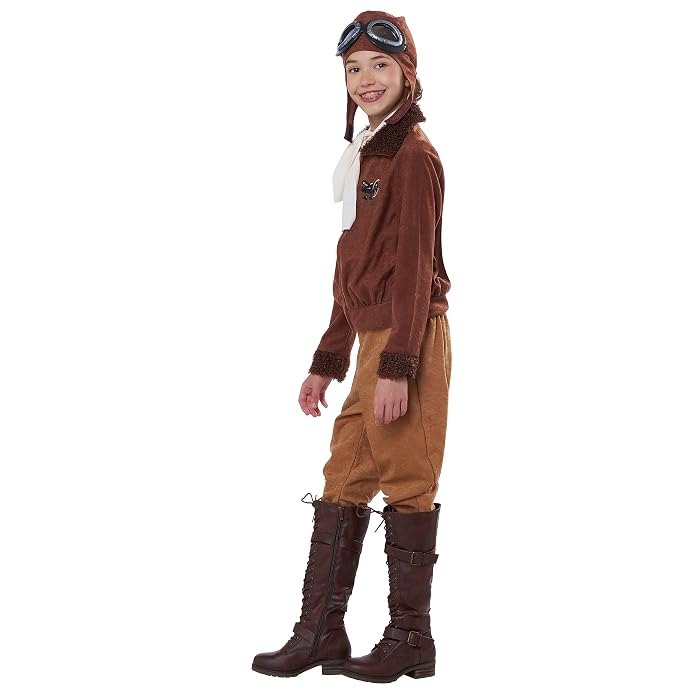 Amelia Earhart halloween costume with leather bomber jacket and silk scarf