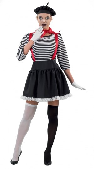 Parisian mime halloween costume with breton stripes and black beret