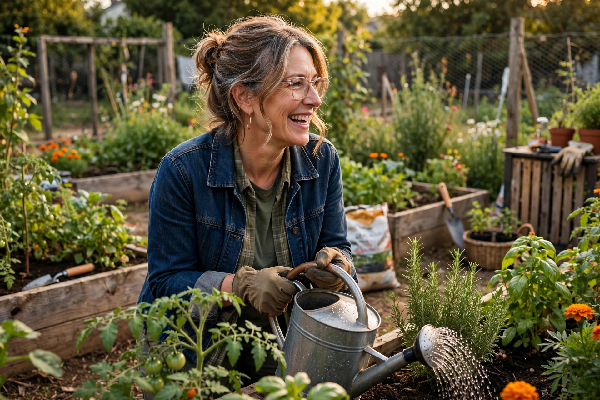 Woman in her 50s volunteering at a community garden