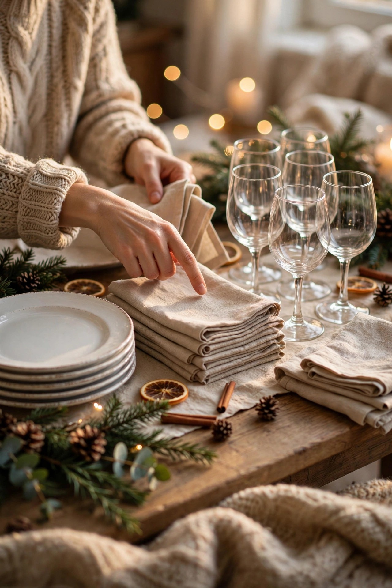 Counting plates and linens for Christmas dinner guests