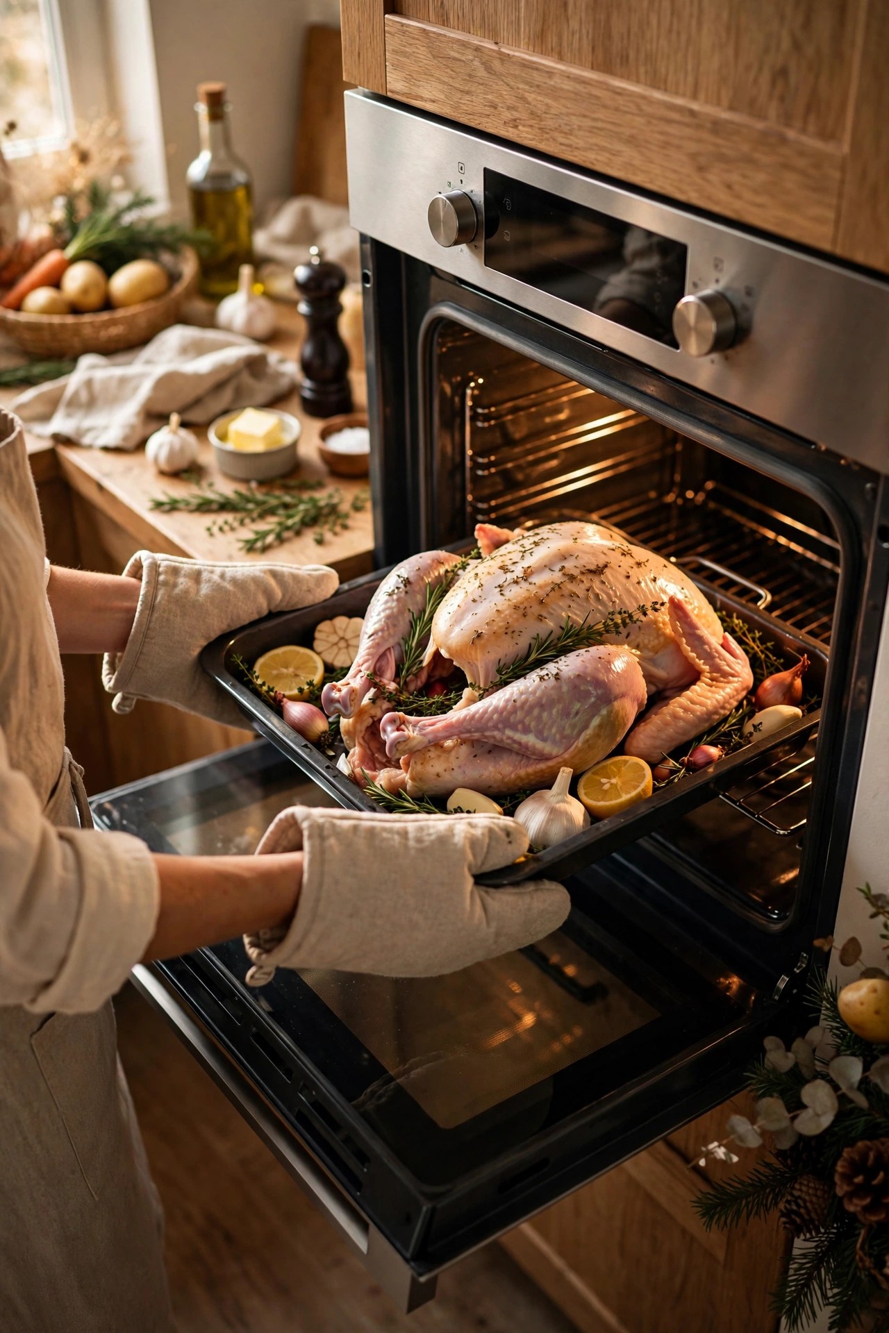 Putting the Christmas turkey in the oven four hours before dinner