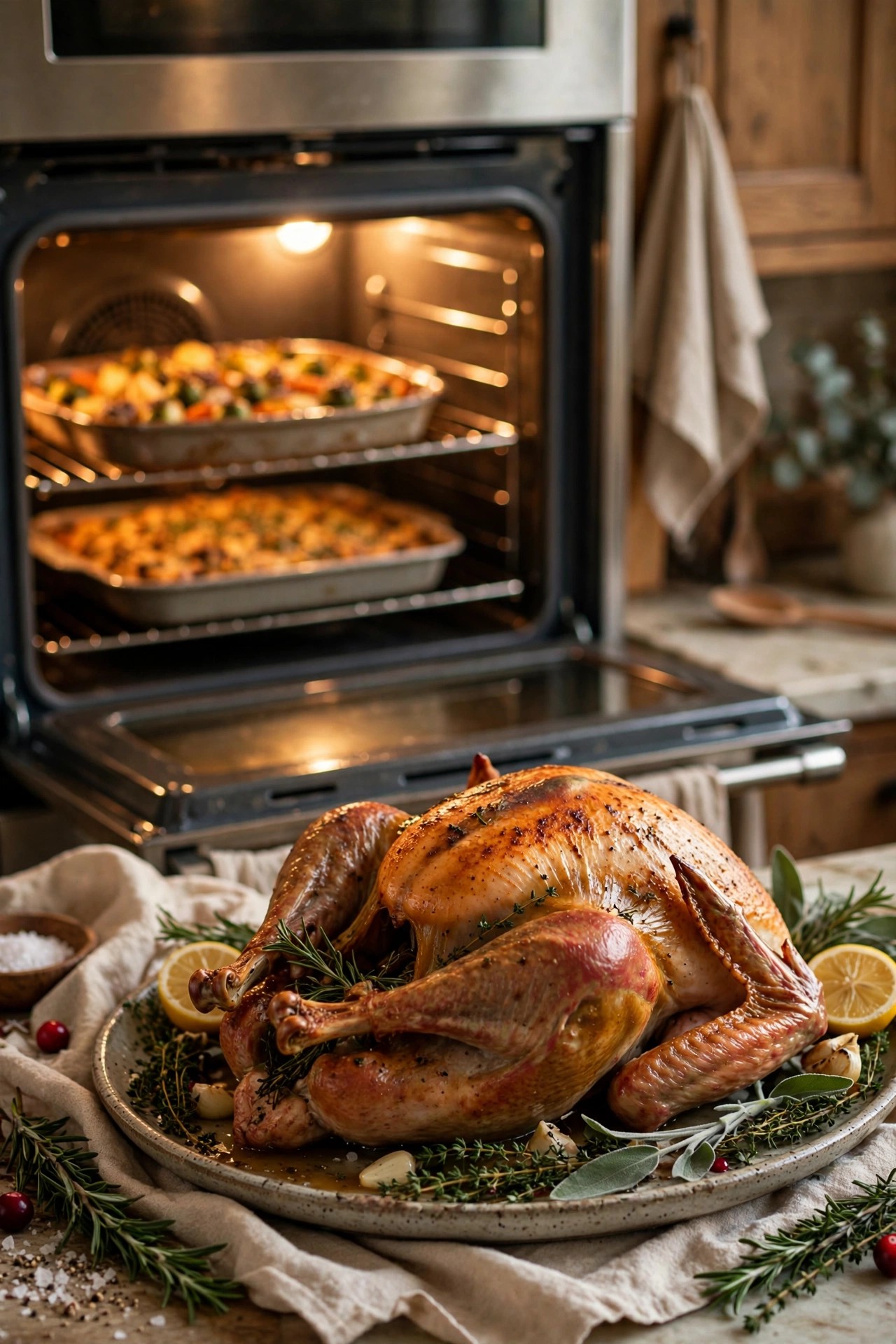 Resting the Christmas turkey while sides finish in the oven