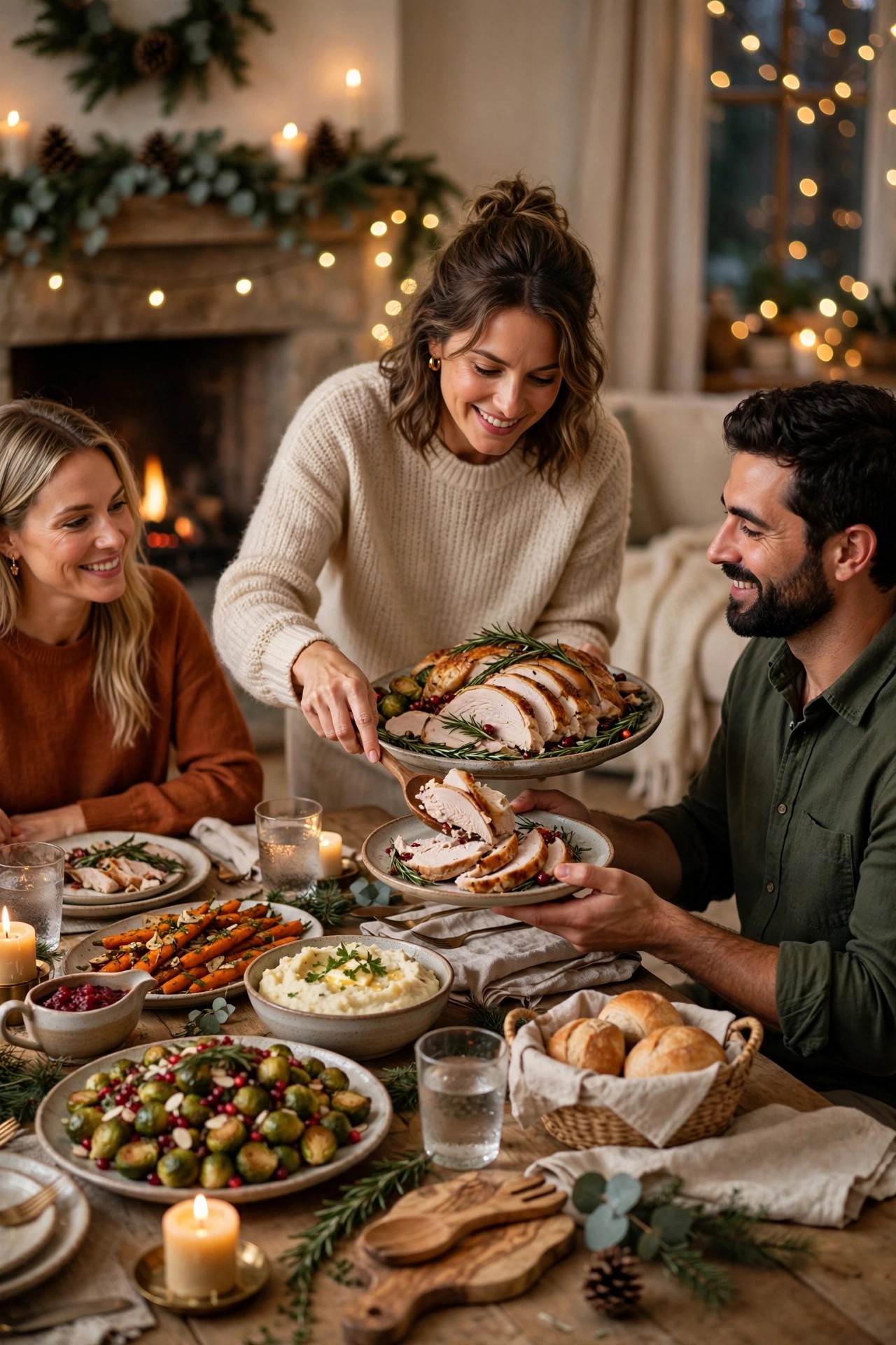 Serving Christmas dinner family style on platters