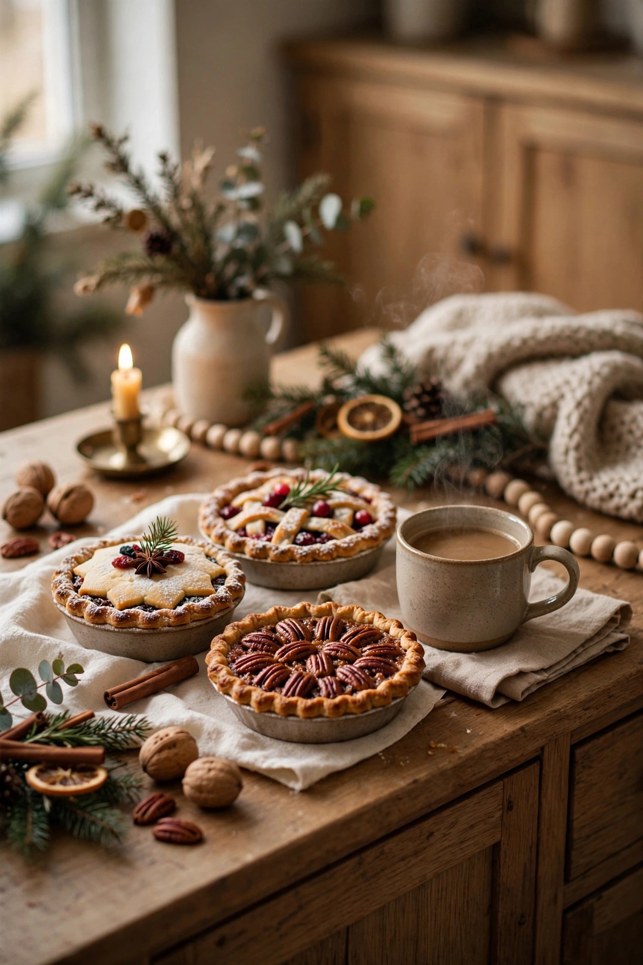 Coffee and dessert ready during Christmas dinner