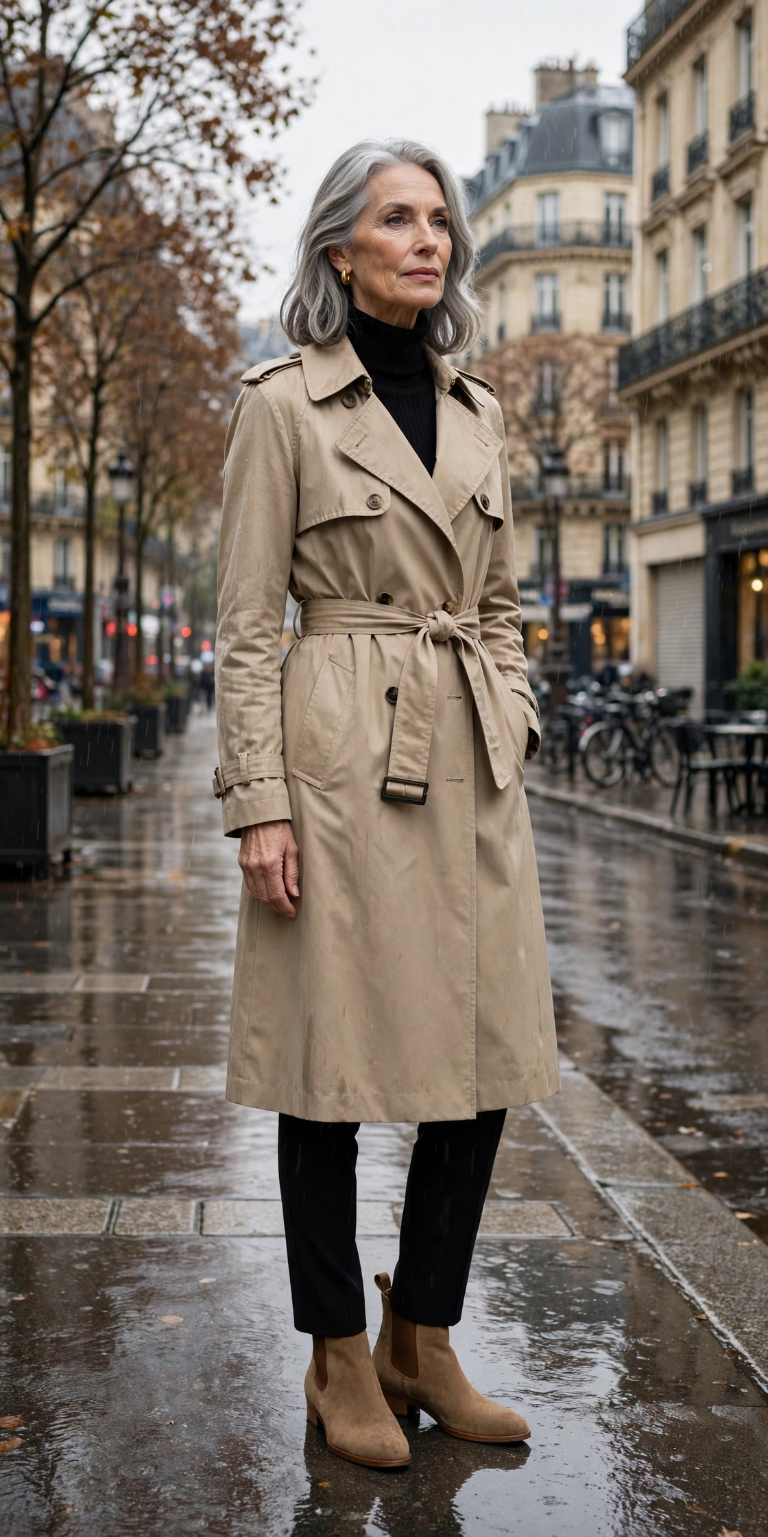 Elegant Parisian woman over 60 demonstrating style rule 3