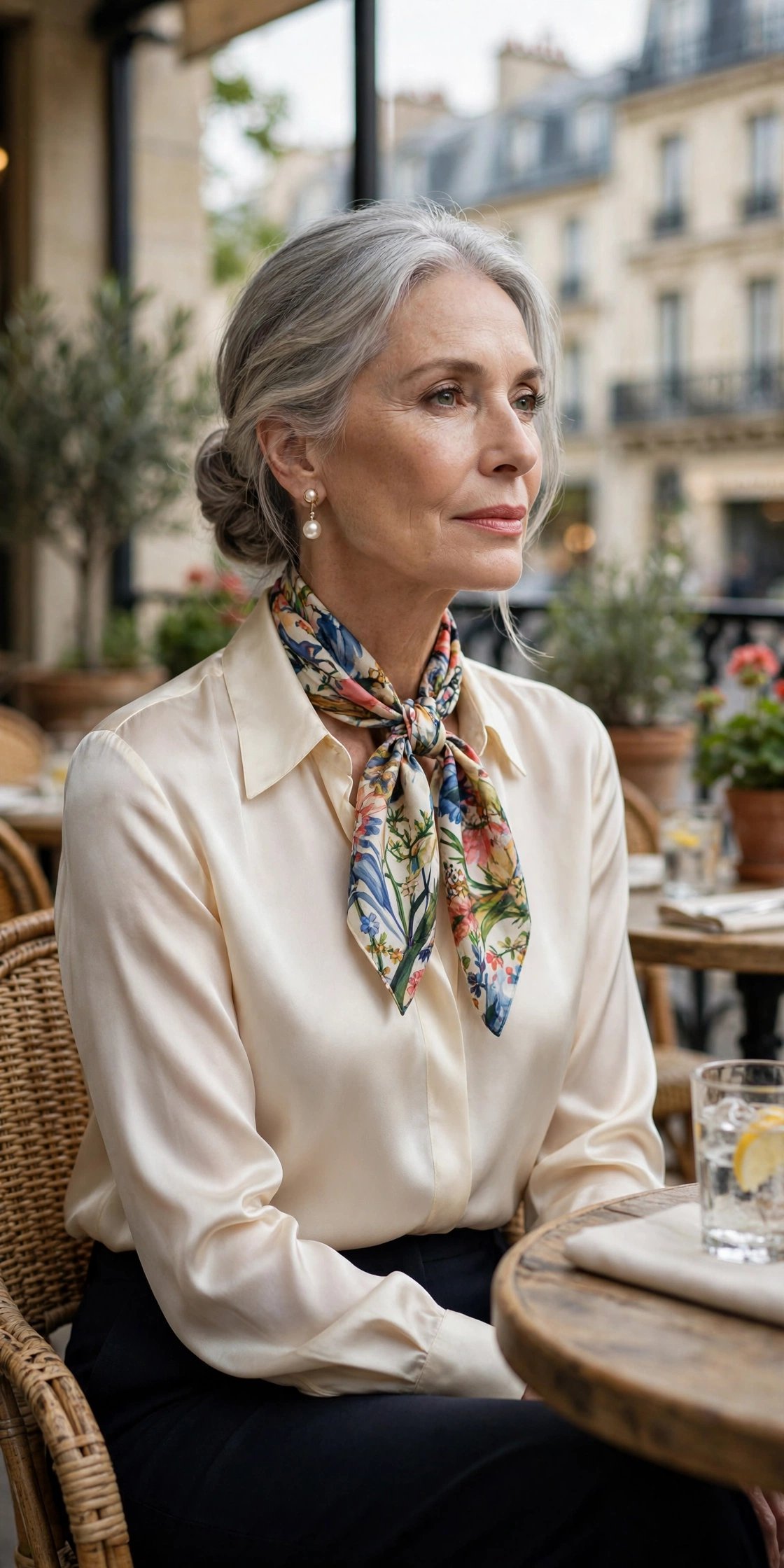 Elegant Parisian woman over 60 demonstrating style rule 4