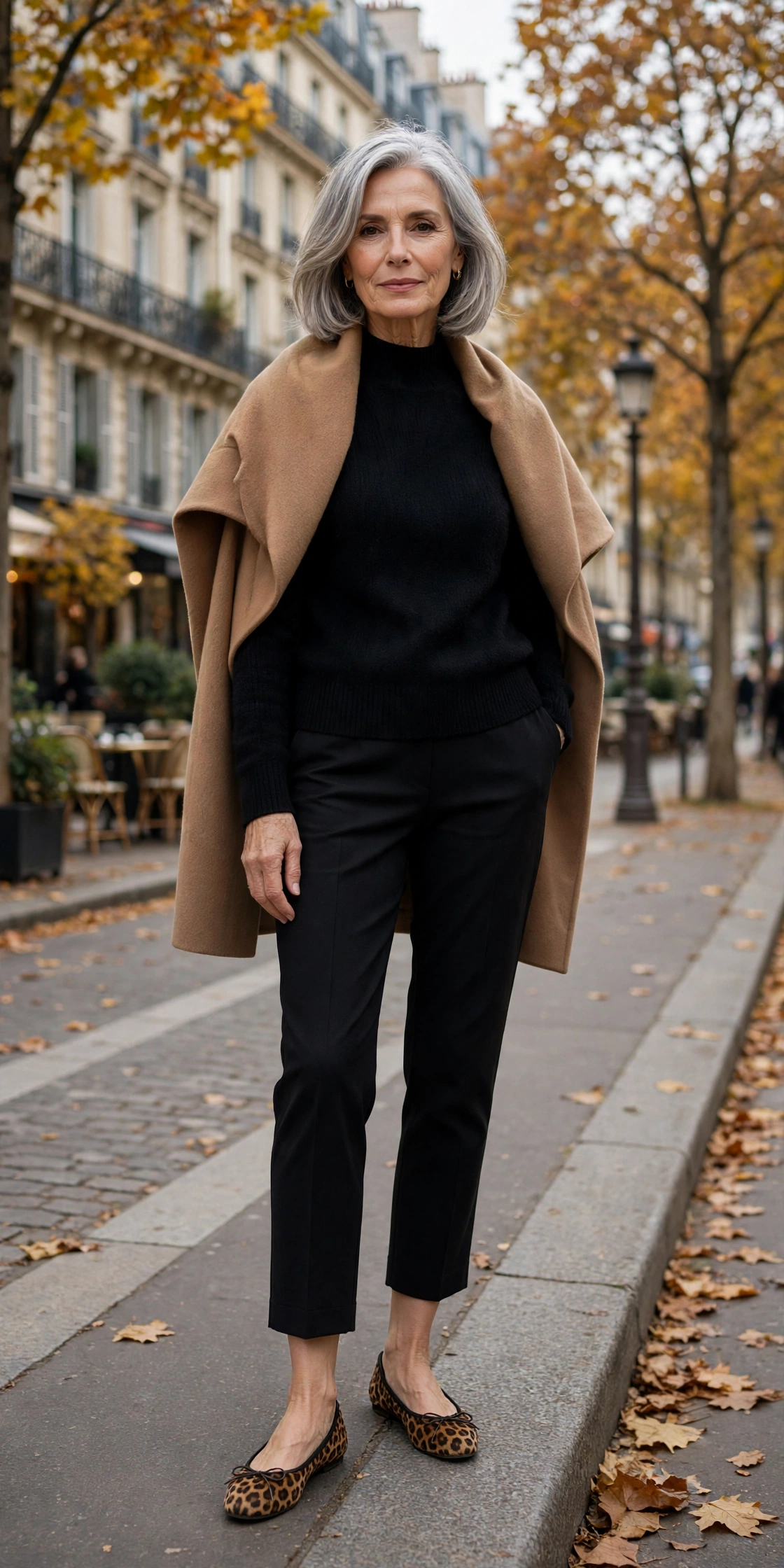 Elegant Parisian woman over 60 demonstrating style rule 14