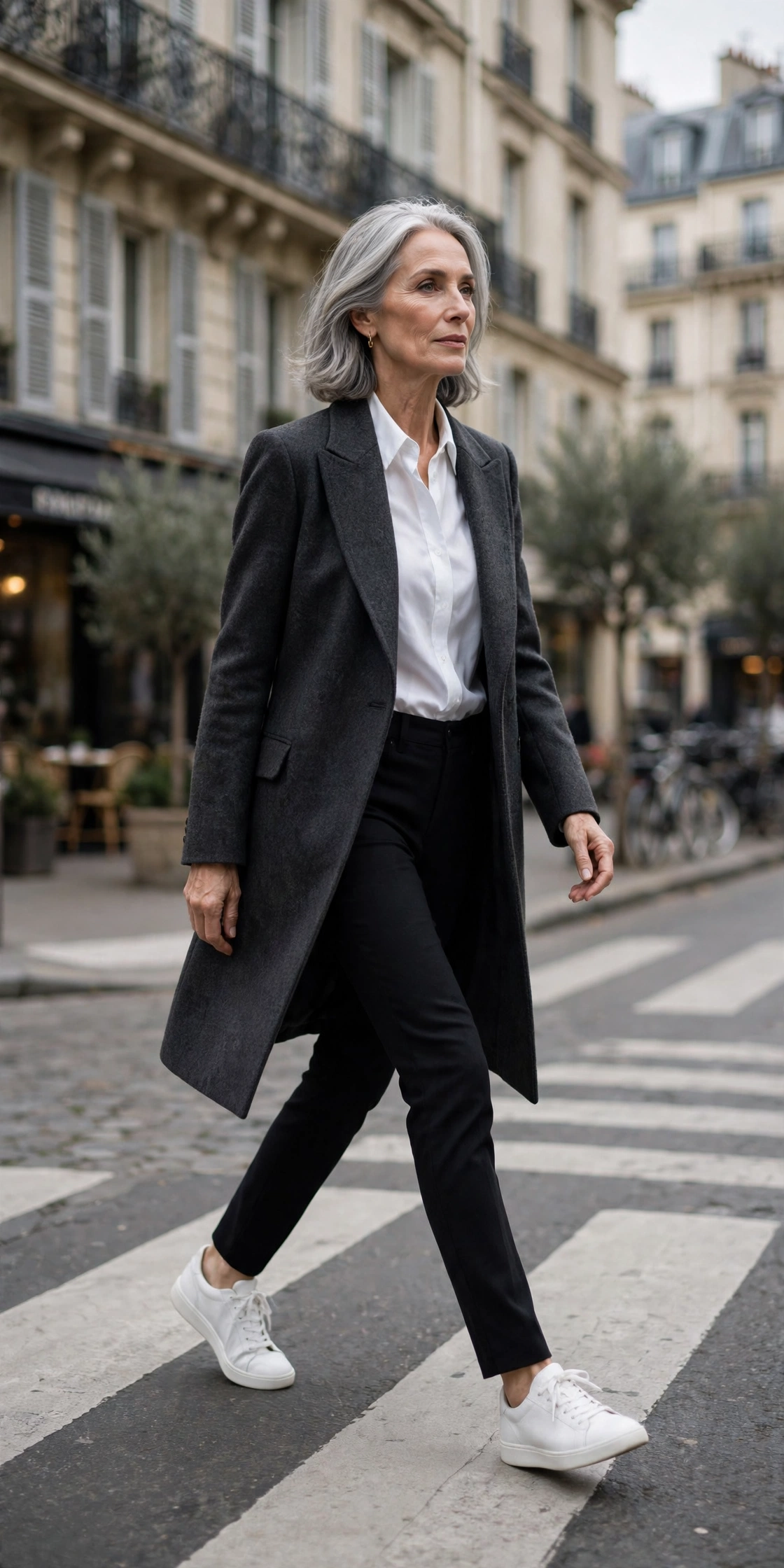 Elegant Parisian woman over 60 demonstrating style rule 17
