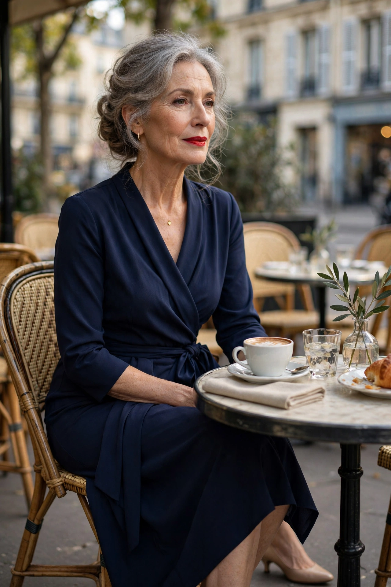 Elegant Parisian woman over 60 demonstrating style rule 20
