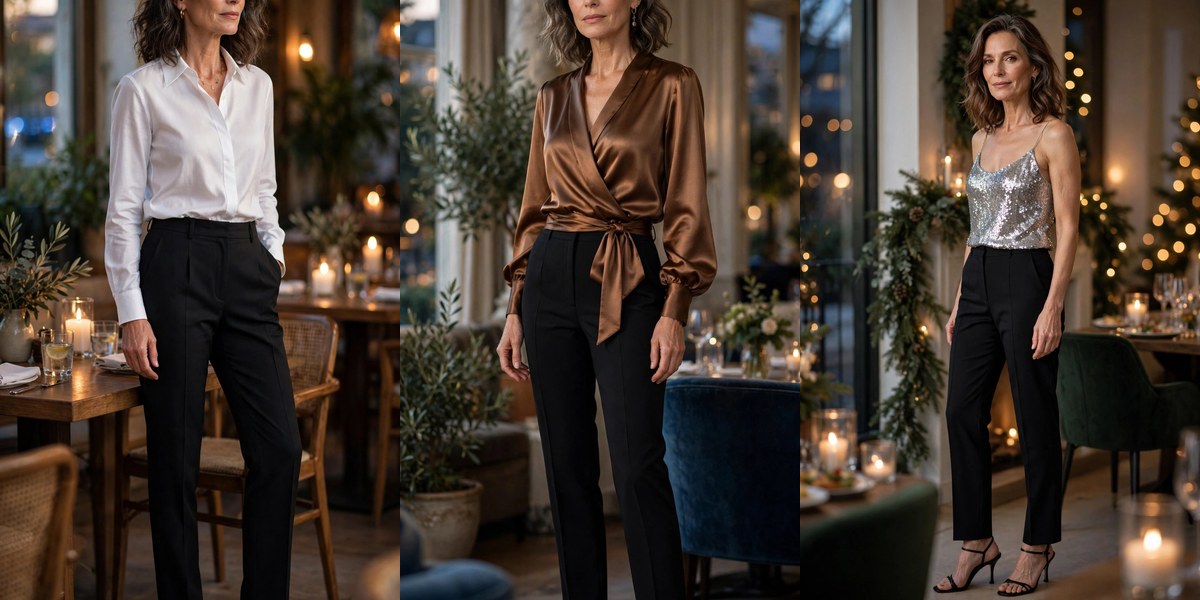 How to wear black trousers over 50 — 22 outfits from one pair collage