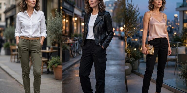 How to wear cargo pants over 50: 21 polished outfit ideas collage