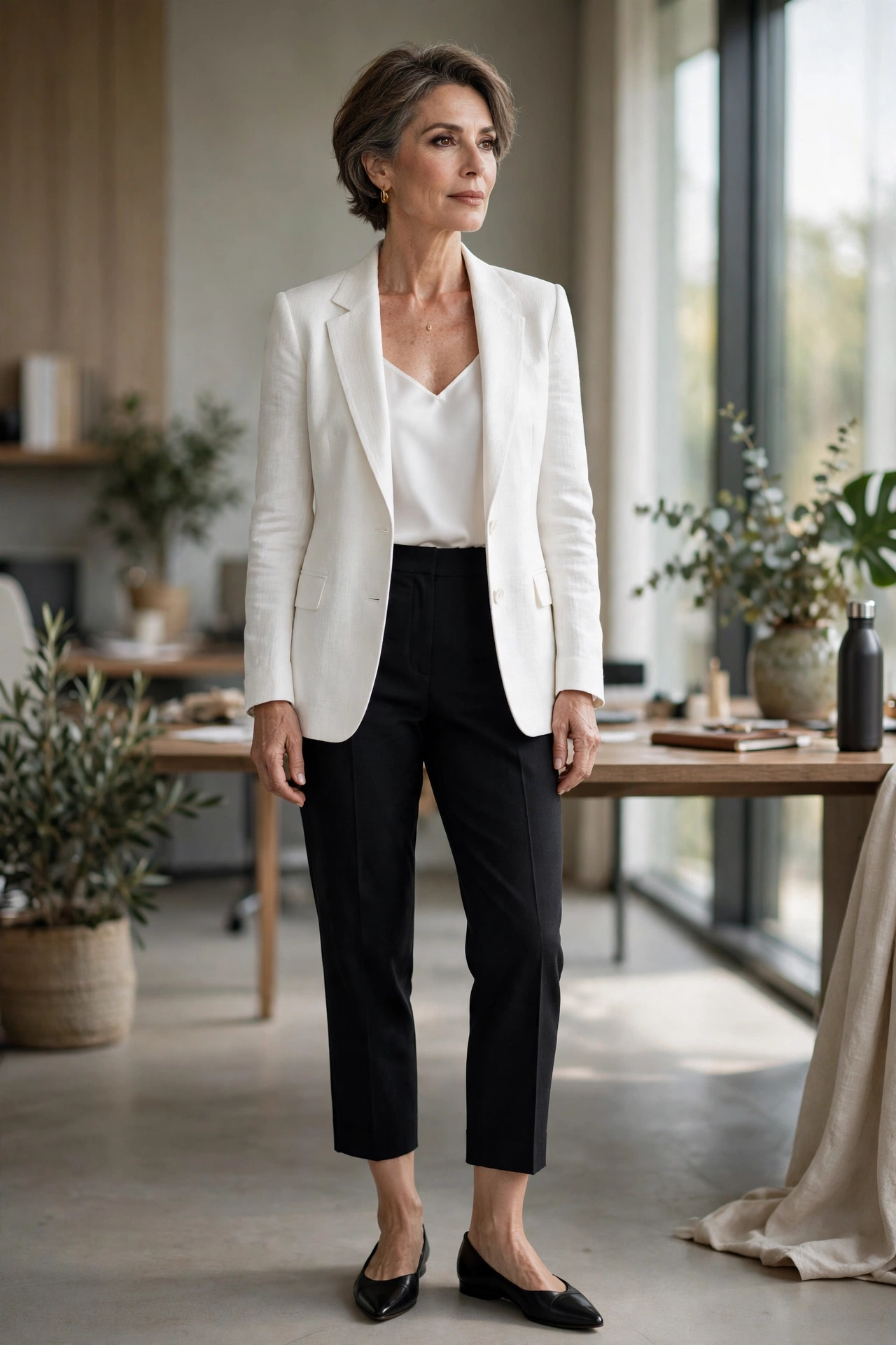 Black Cropped White Blazer Work - cropped pants outfit for women over 50
