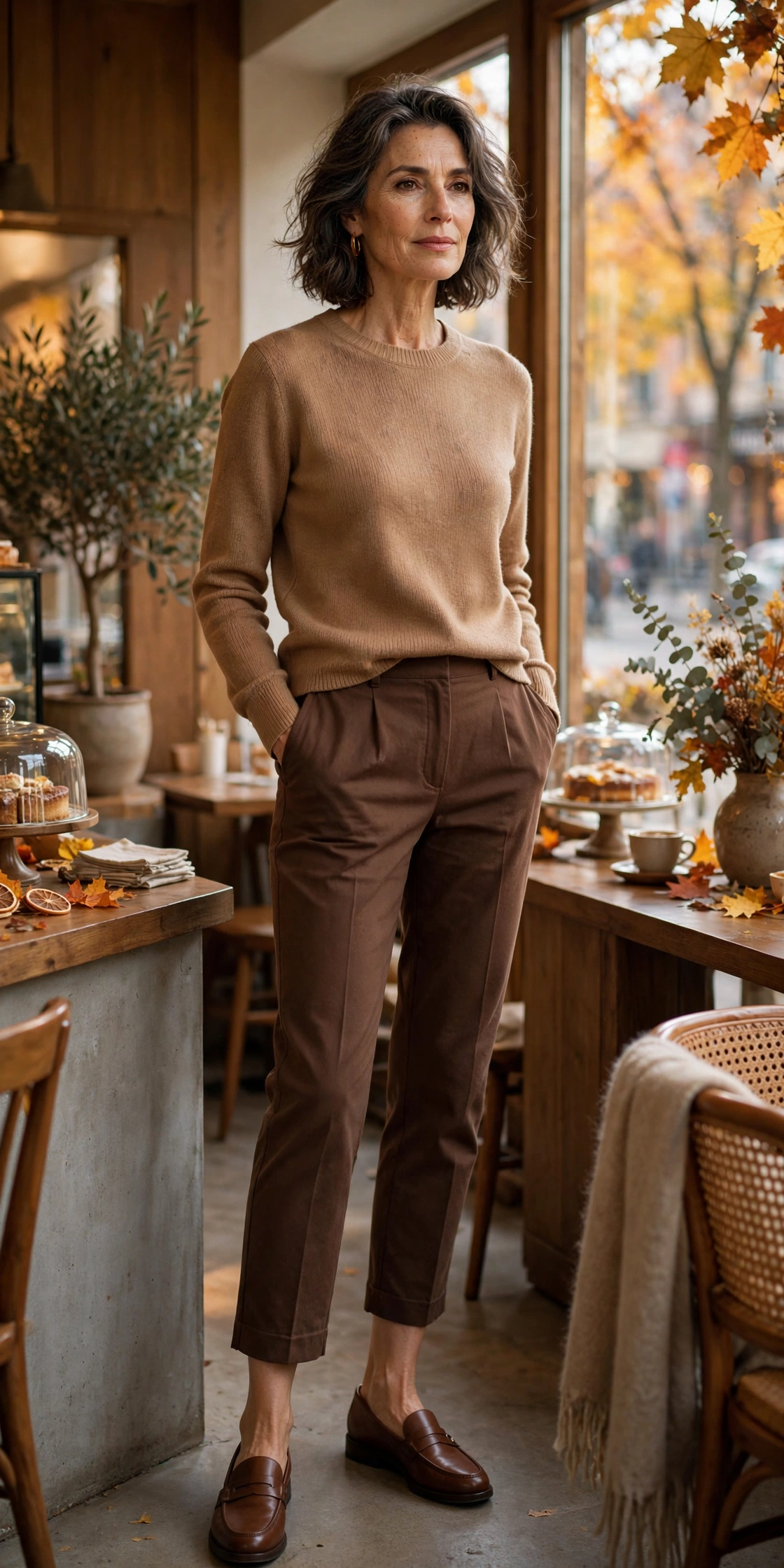 Brown Cropped Camel Top - cropped pants outfit for women over 50