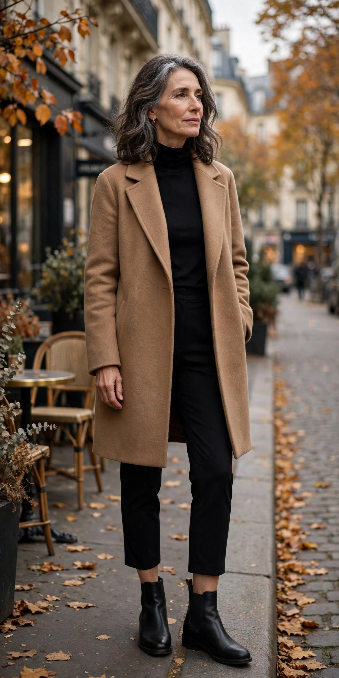 Black Cropped Camel Coat Fall - cropped pants outfit for women over 50