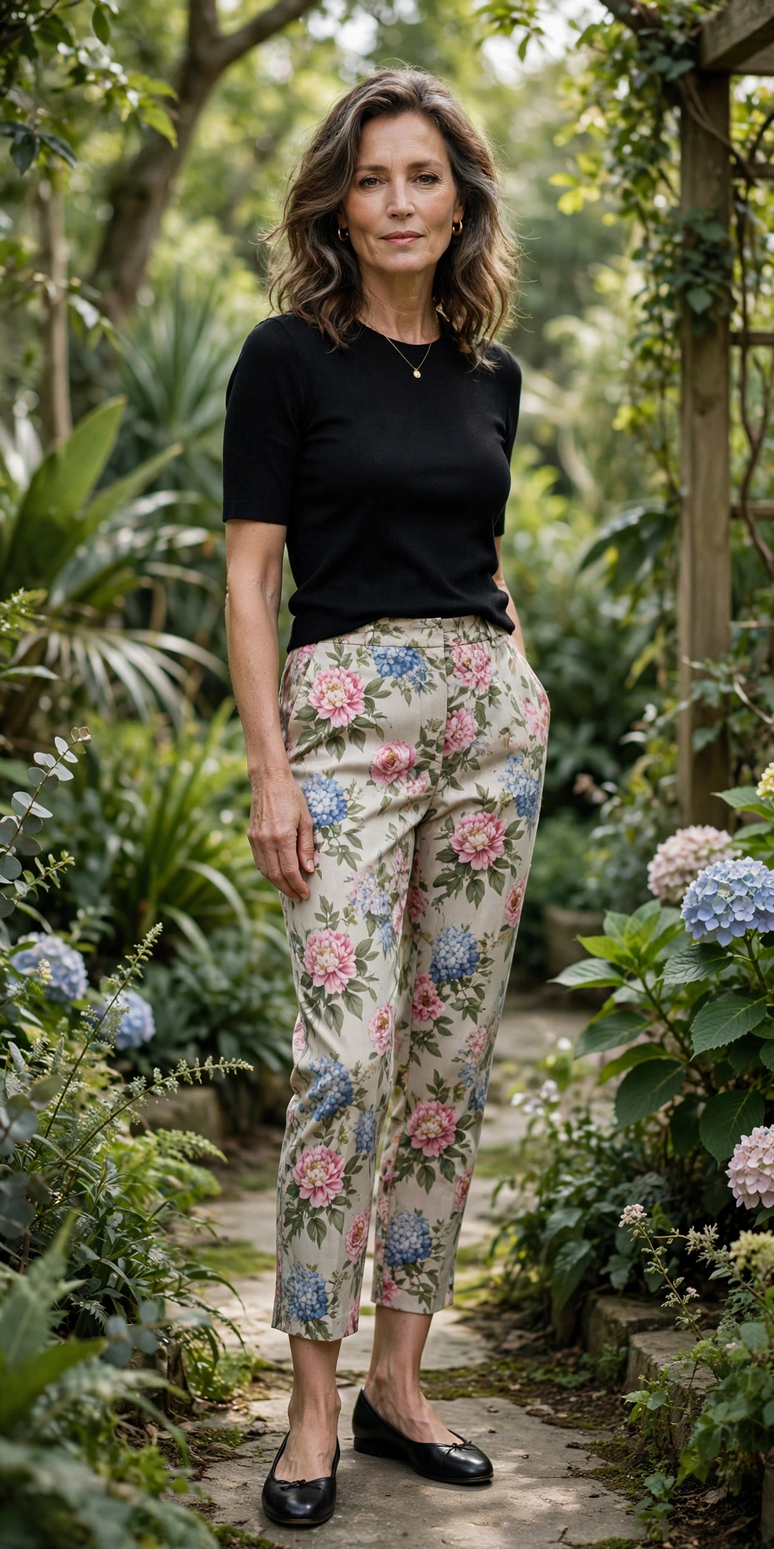 Printed Cropped Solid Black Top - cropped pants outfit for women over 50