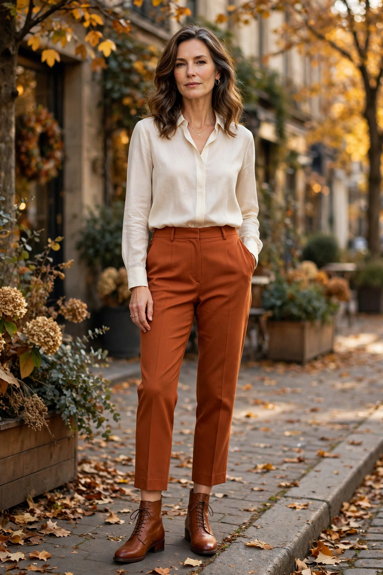 Rust Cropped Cream Top - cropped pants outfit for women over 50