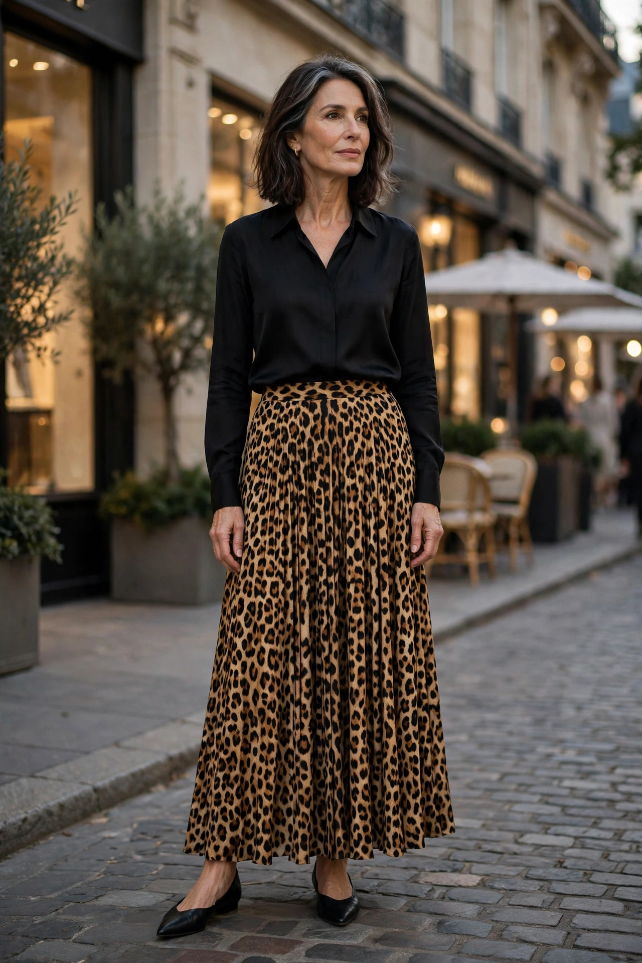 Leopard Maxi Black Blouse - maxi skirt outfit for women over 50