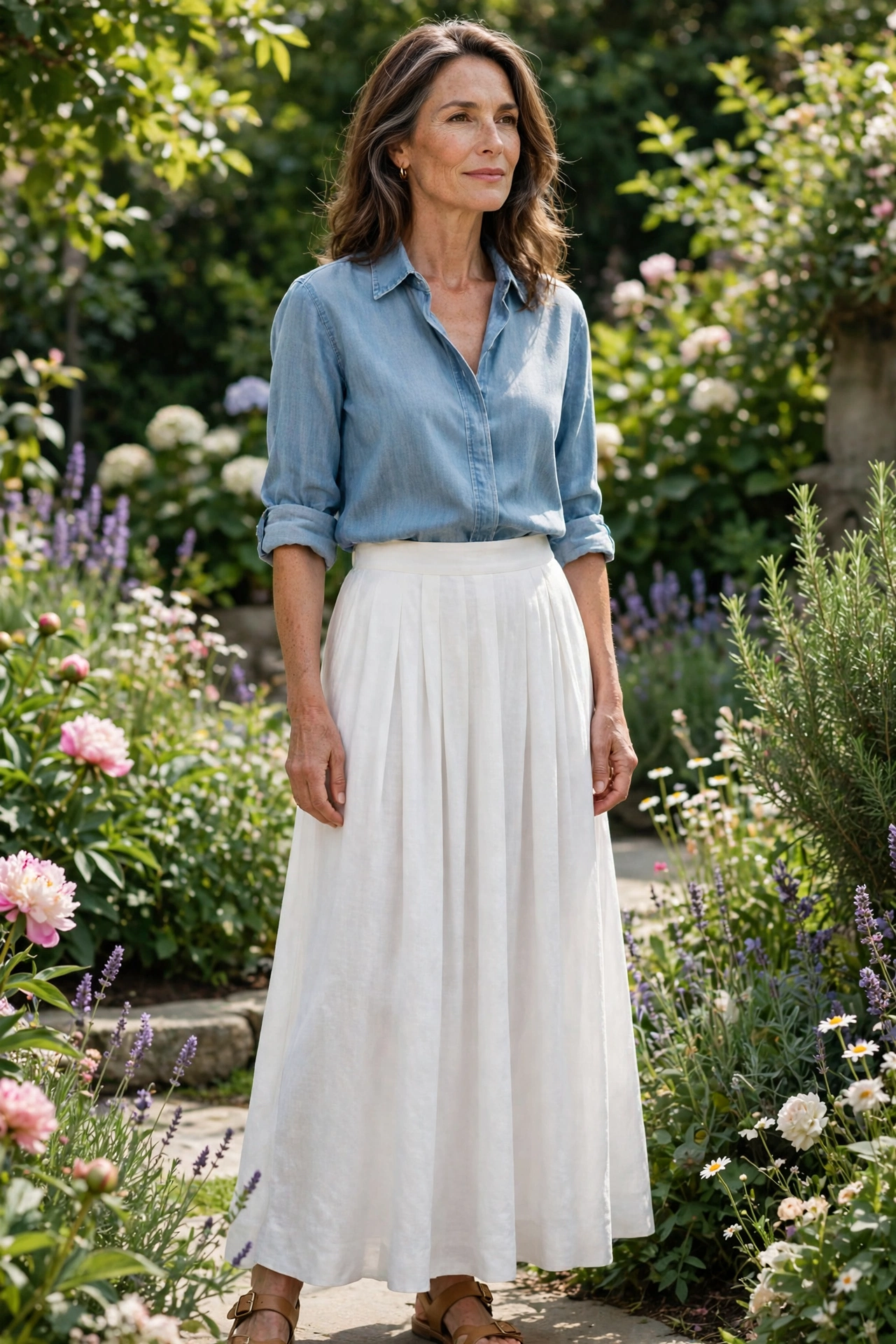 White Maxi Chambray Shirt Summer - maxi skirt outfit for women over 50