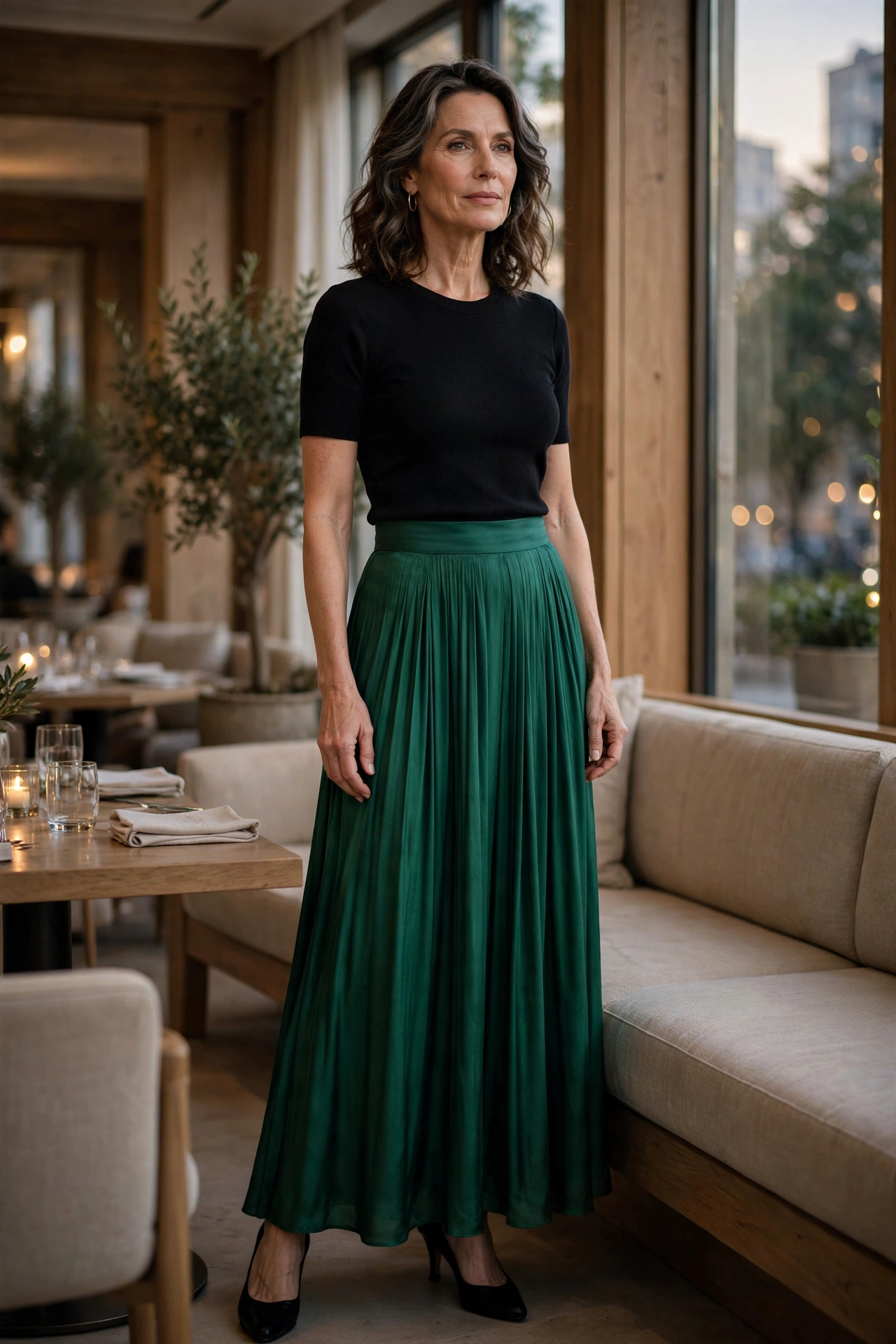 Emerald Maxi Black Top - maxi skirt outfit for women over 50
