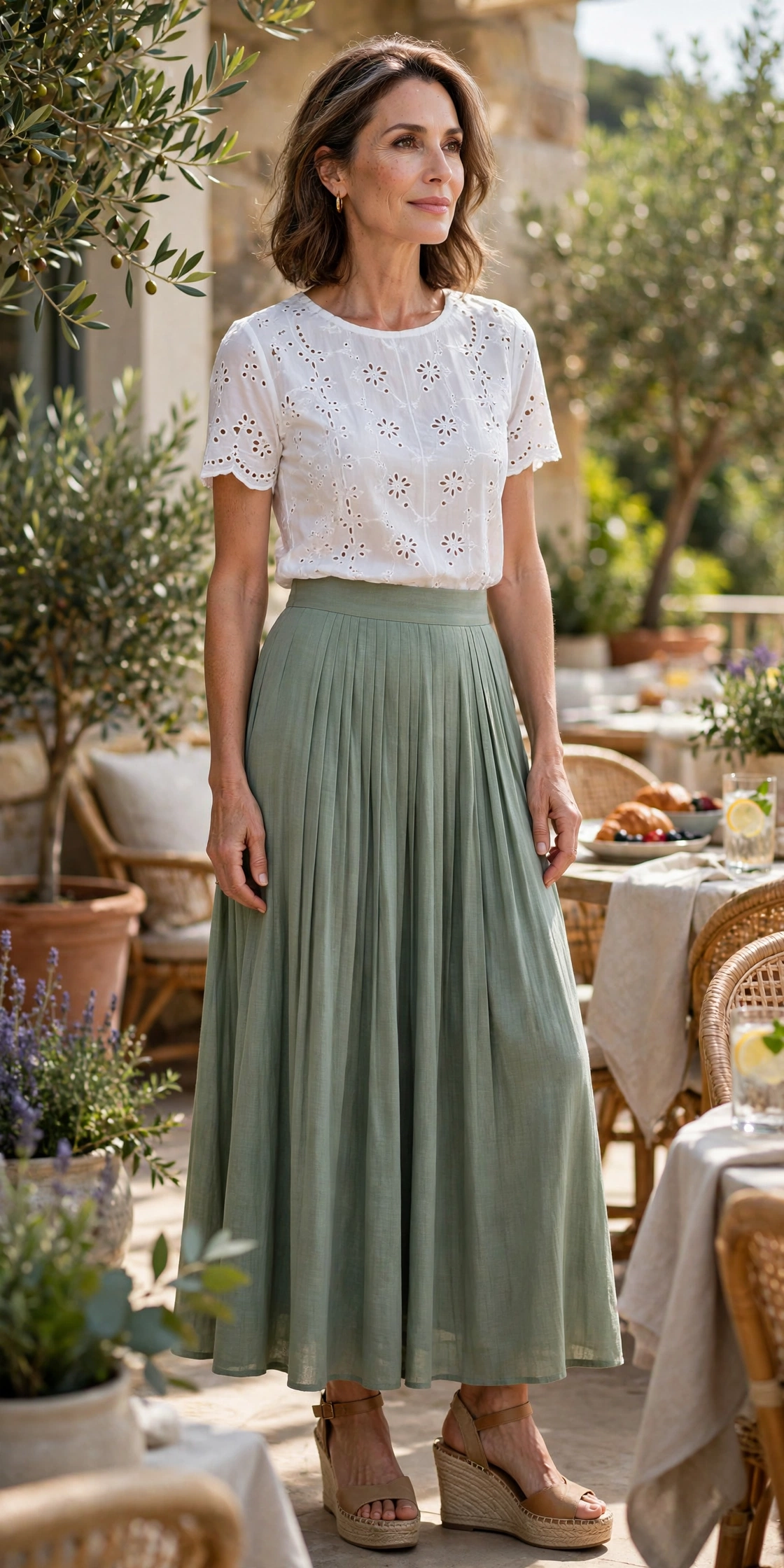 Sage Maxi White Eyelet Top - maxi skirt outfit for women over 50
