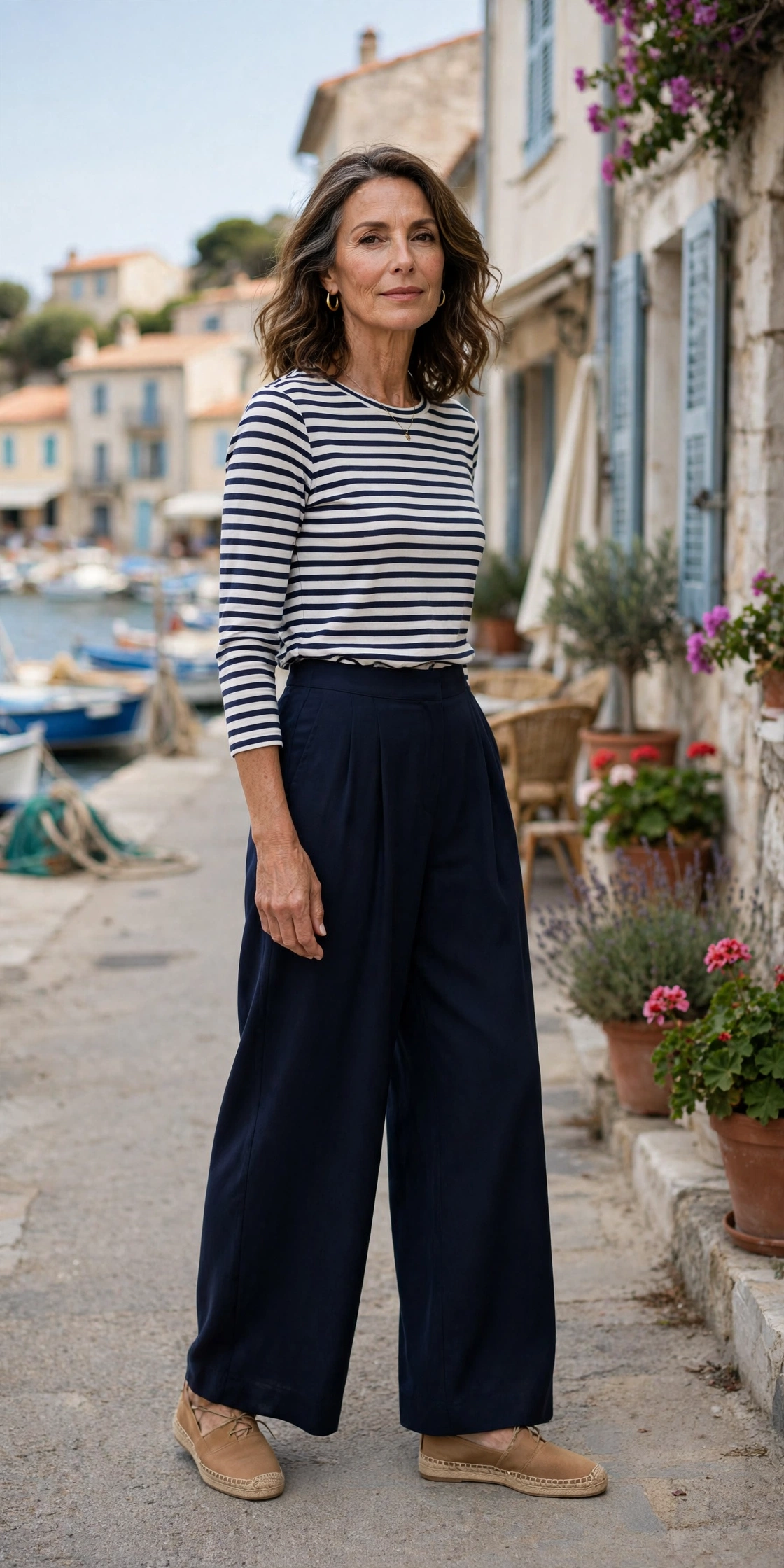 Navy Palazzo Striped Top - palazzo pants outfit for women over 50