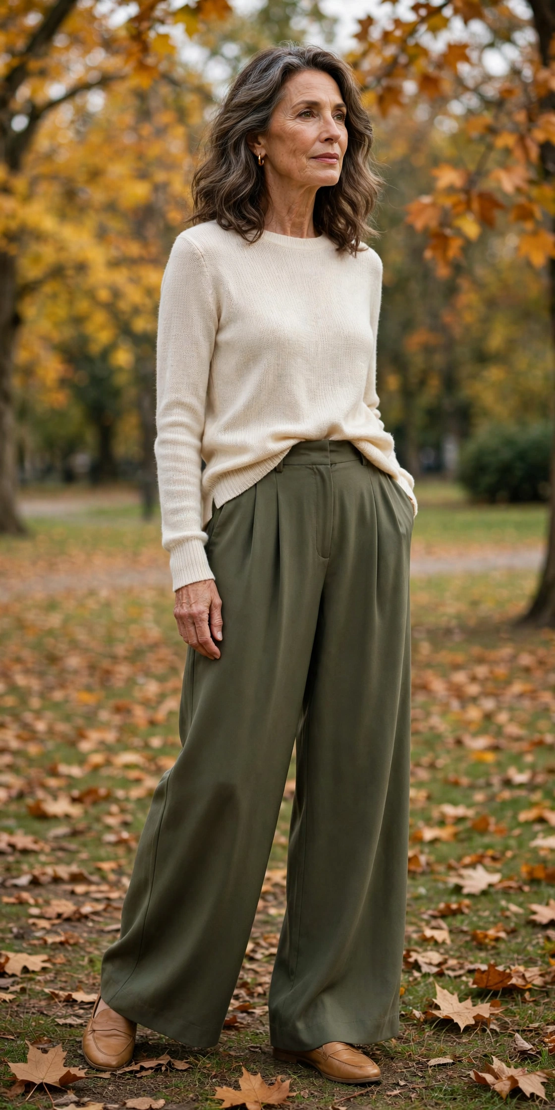 Olive Palazzo Cream Knit - palazzo pants outfit for women over 50