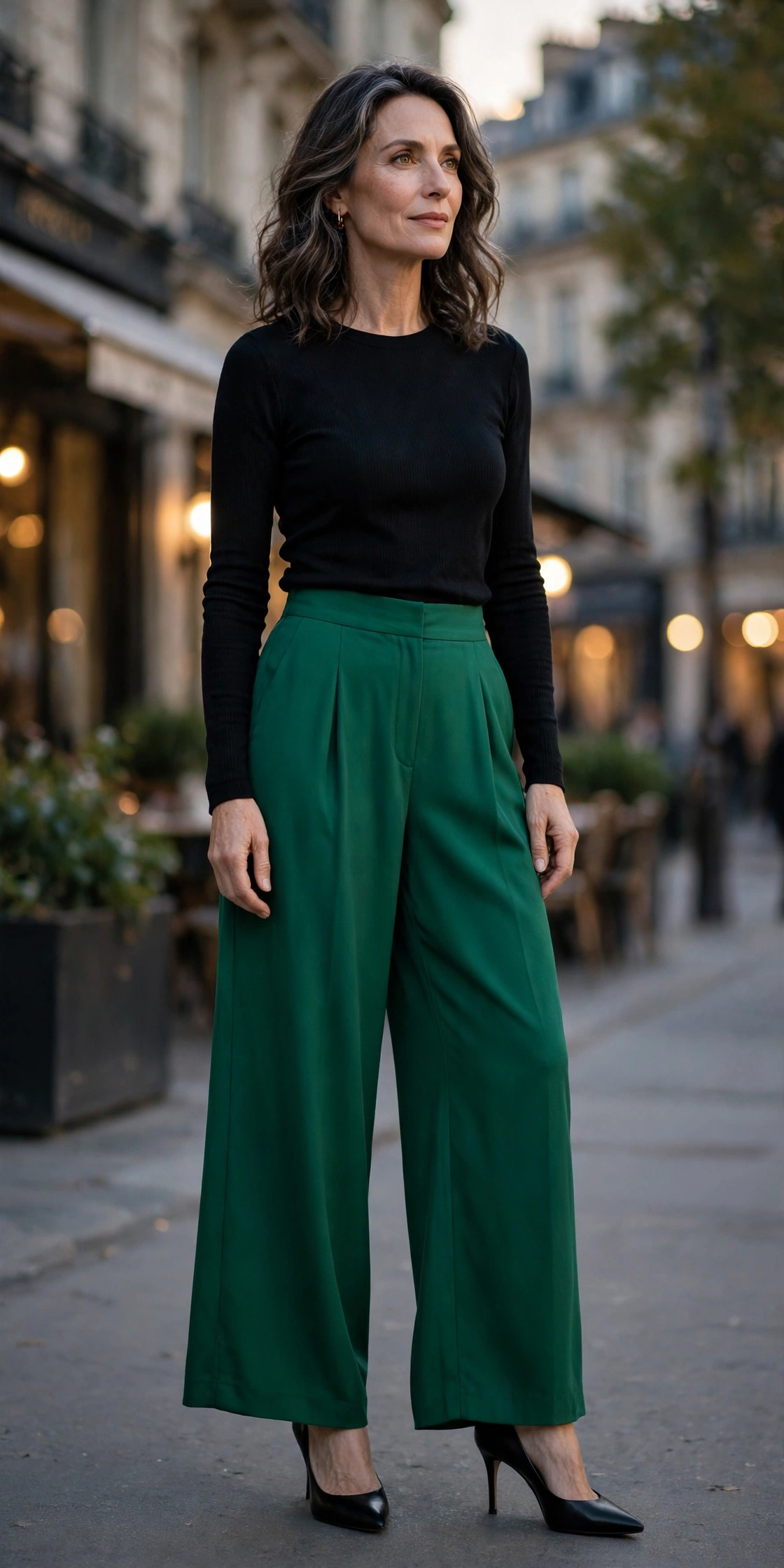 Emerald Palazzo Black Top - palazzo pants outfit for women over 50