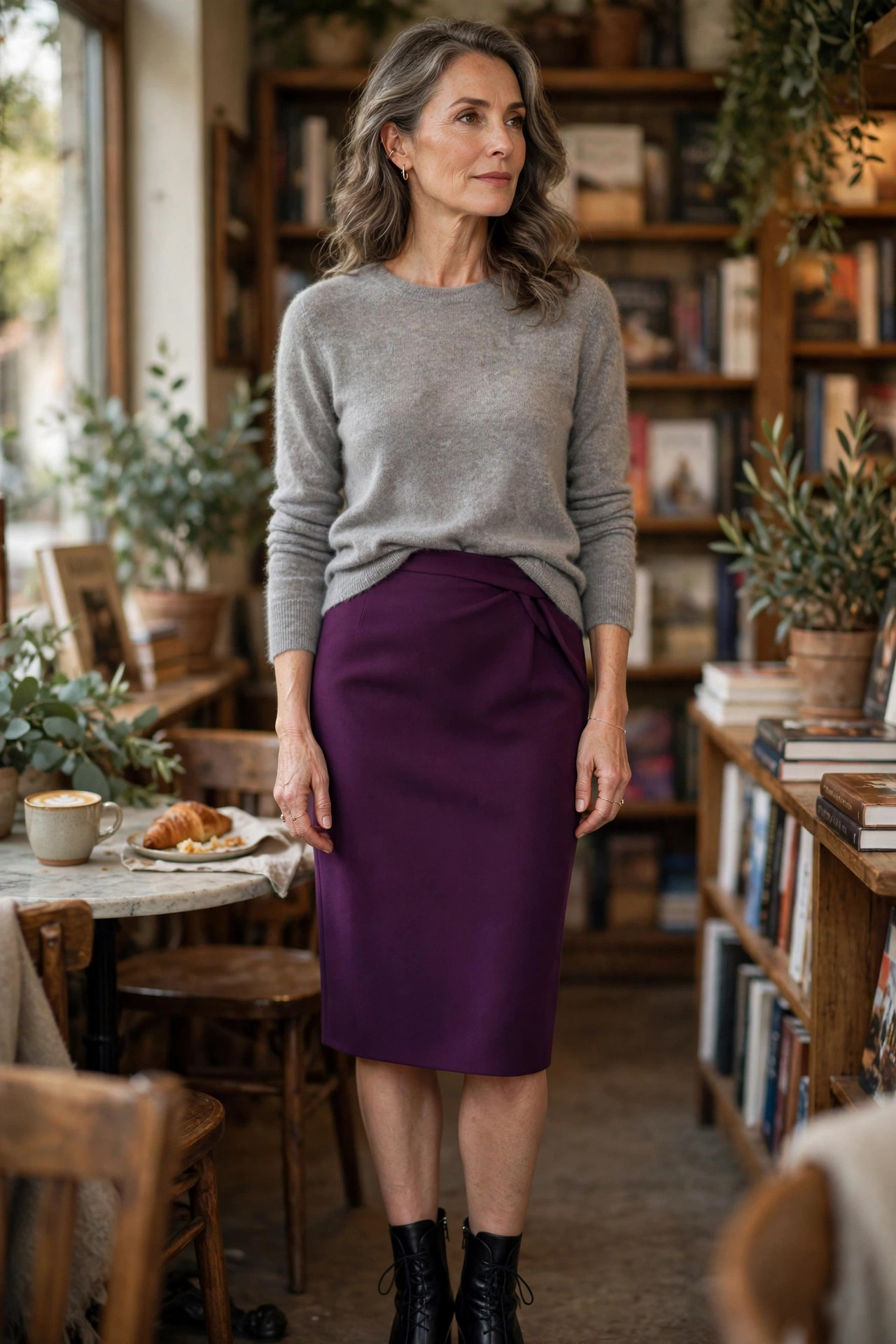 Plum Pencil Gray Cashmere Sweater - pencil skirt outfit for women over 50