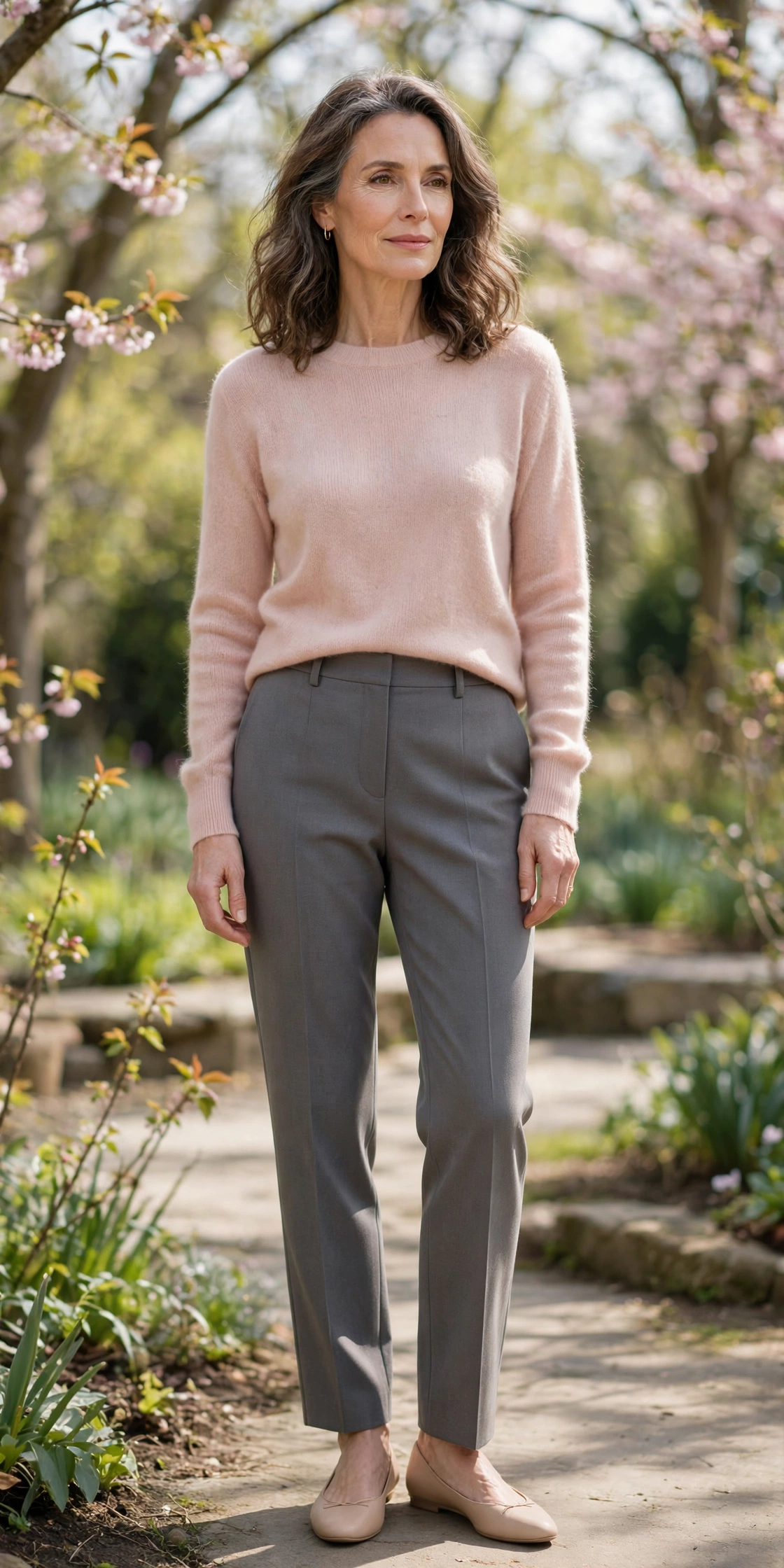 Gray Straight-Leg Blush Pink Sweater - straight leg pants outfit for women over 50
