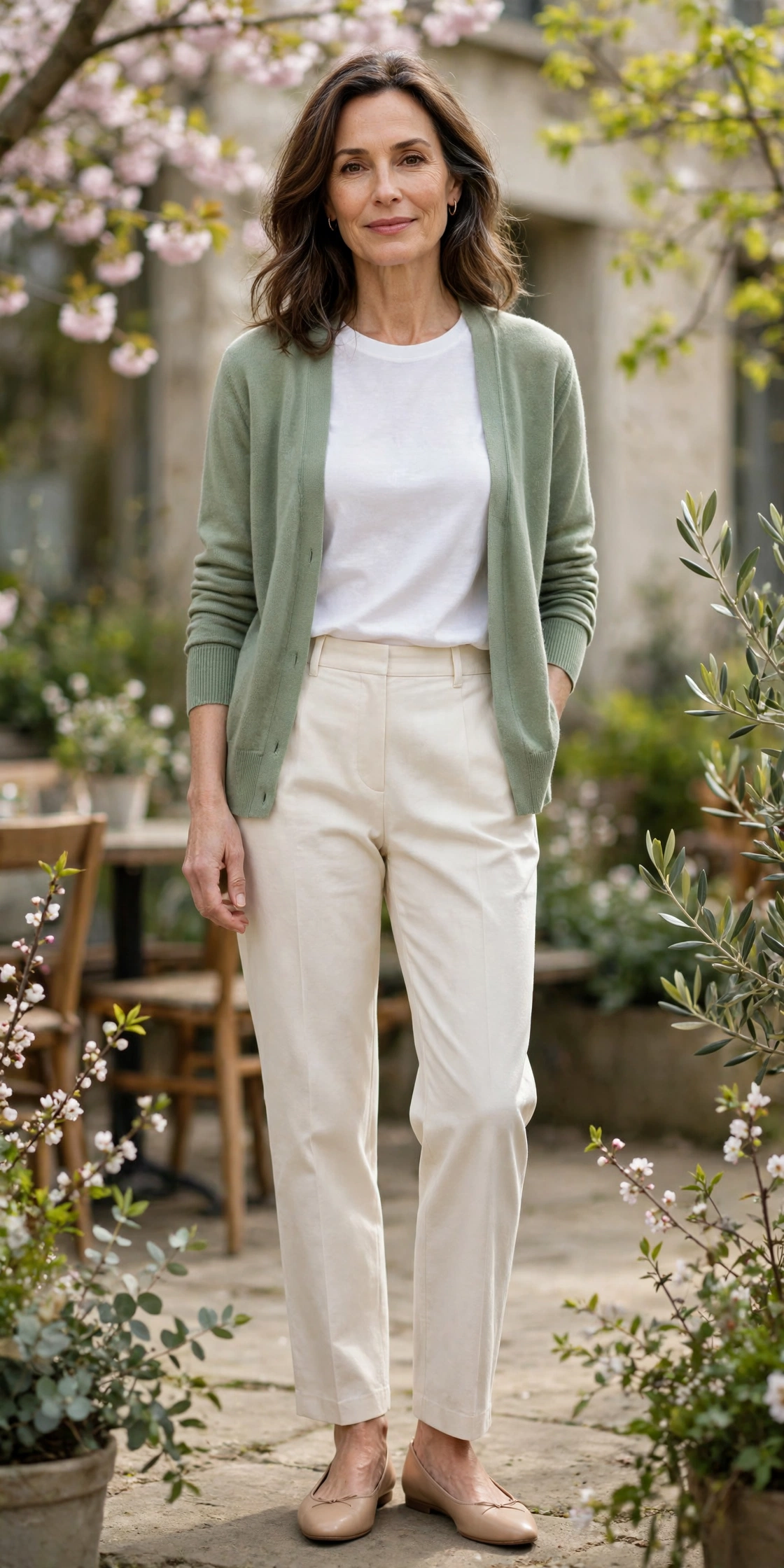 Cream Straight-Leg Sage Cardigan - straight leg pants outfit for women over 50