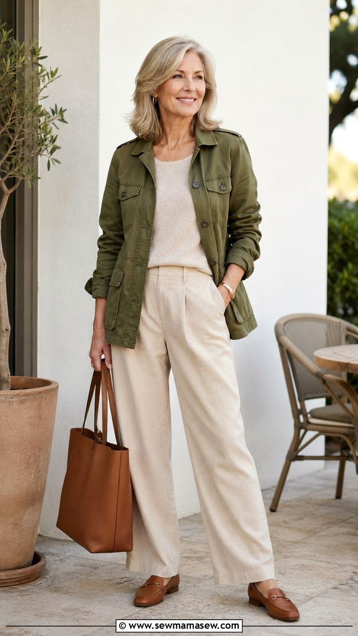 Caramel suede crossbody bag with olive jacket fall outfit