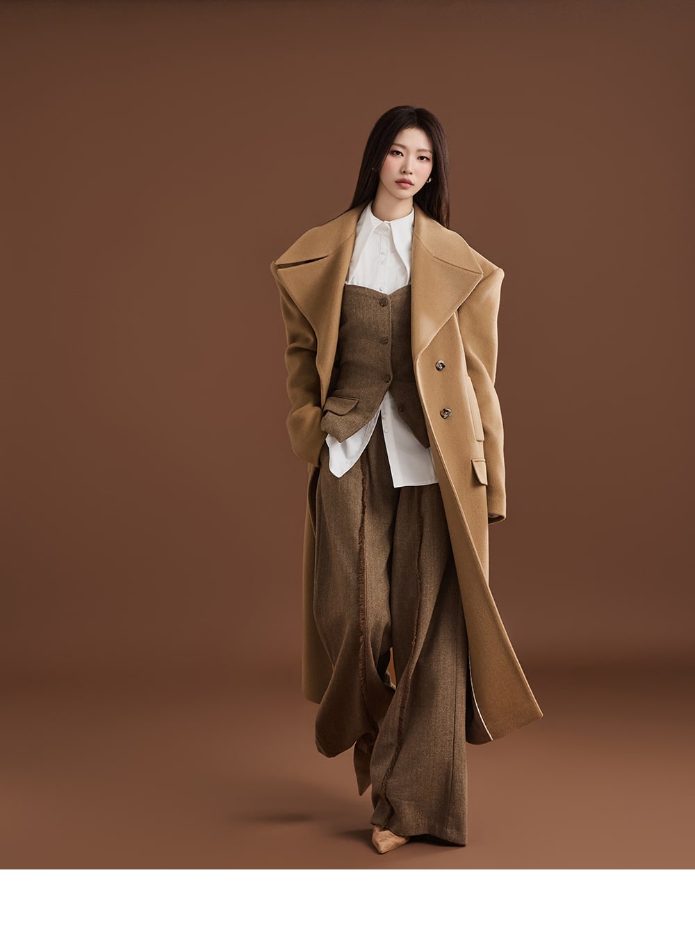 Tweed waistcoat vest with wide-leg trousers modern outfit for women over 50