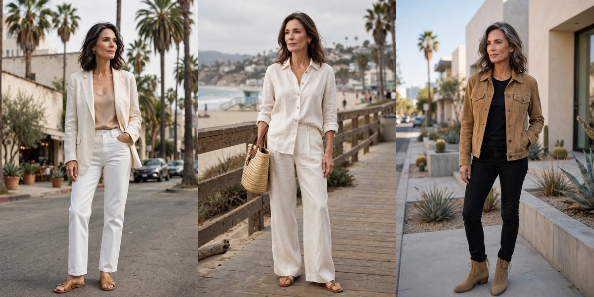 Los Angeles casual style for women over 50: 12 polished easy looks collage