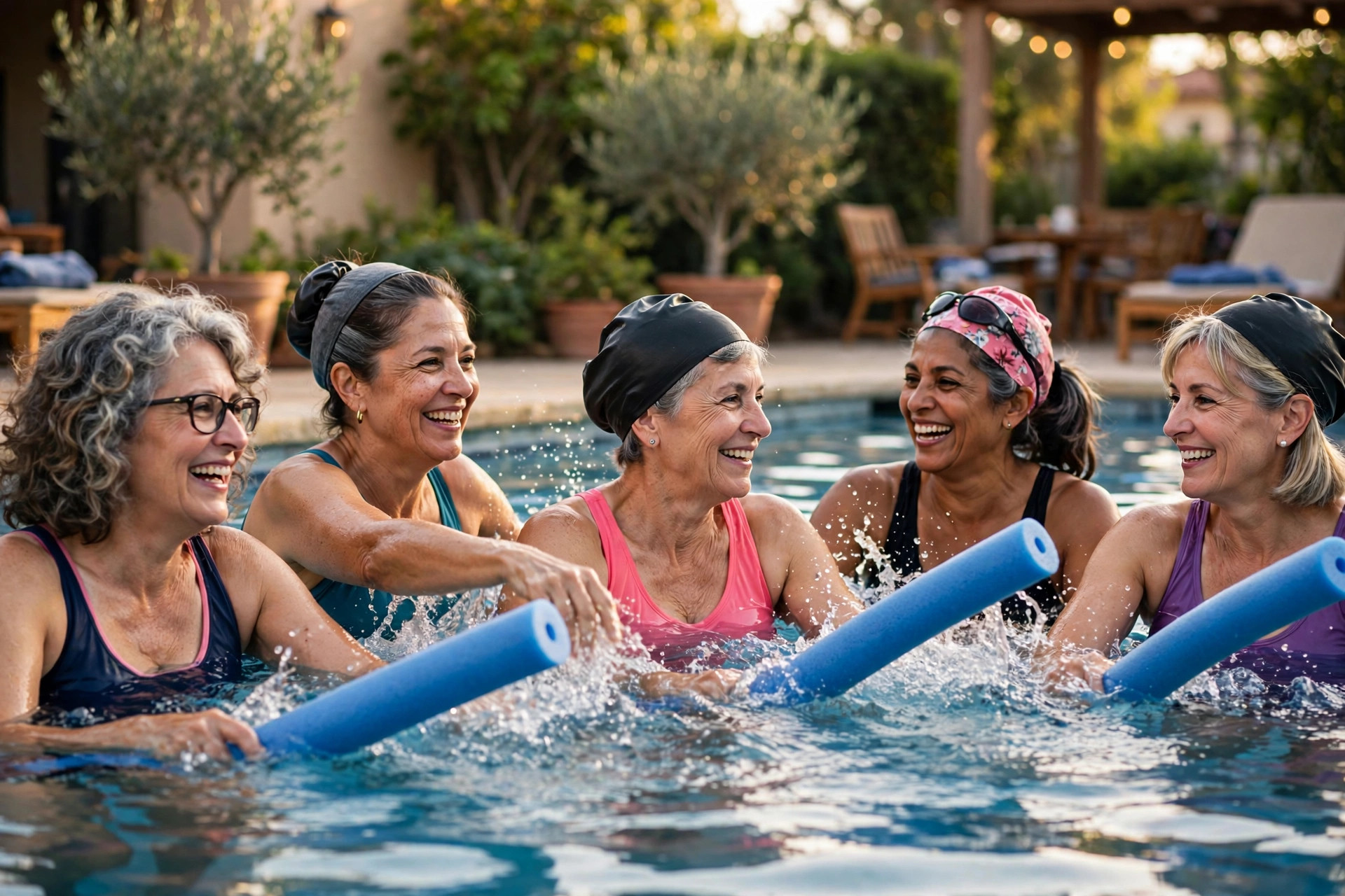 Women in their 50s doing water aerobics