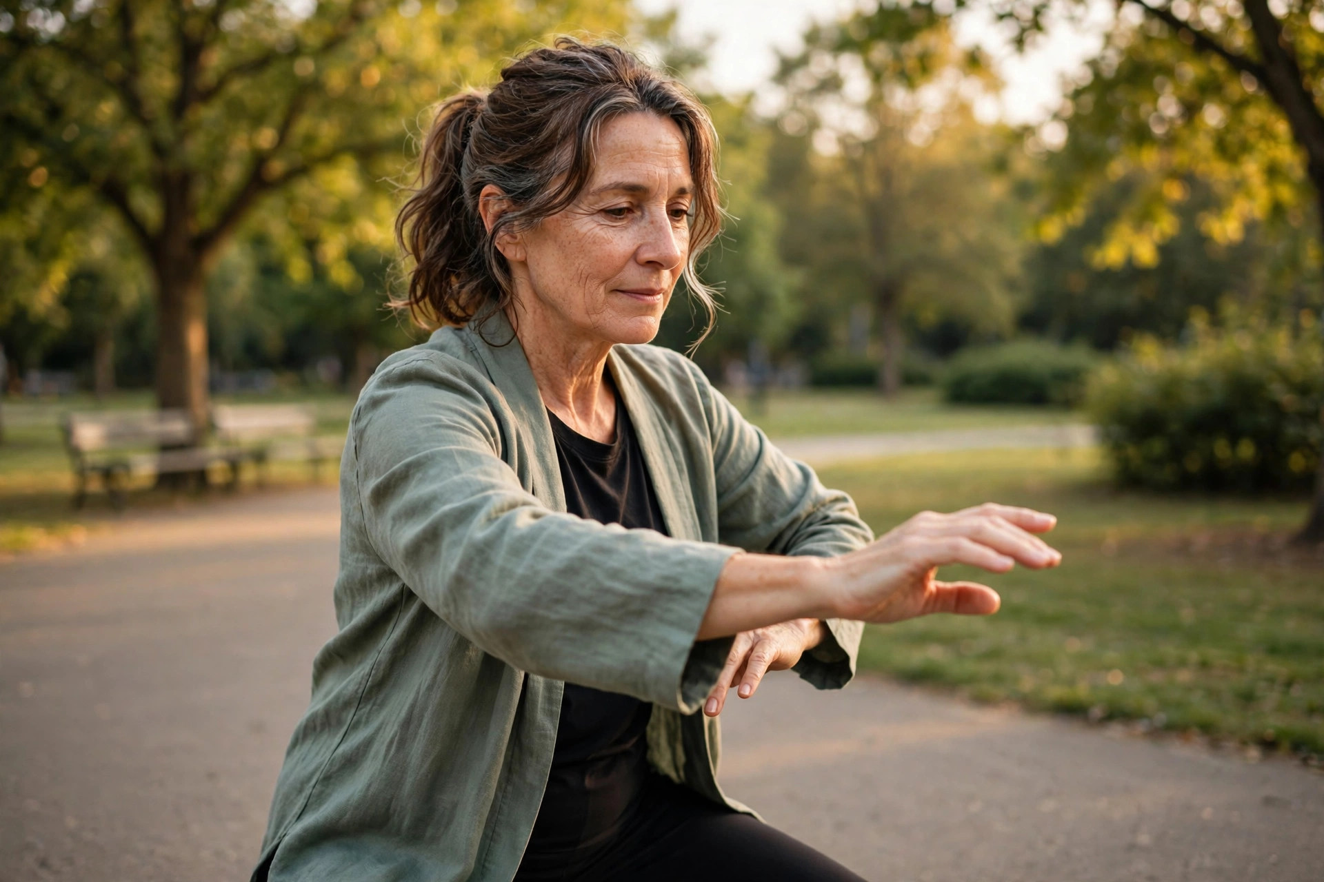 Woman in her 50s practicing tai chi