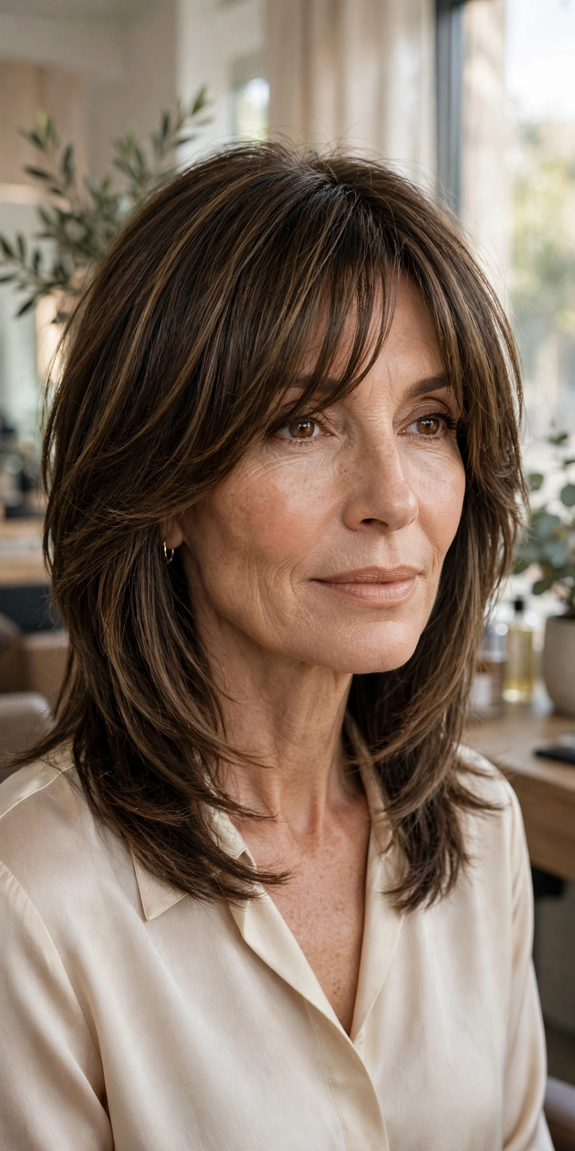 Collarbone shag with split curtain fringe