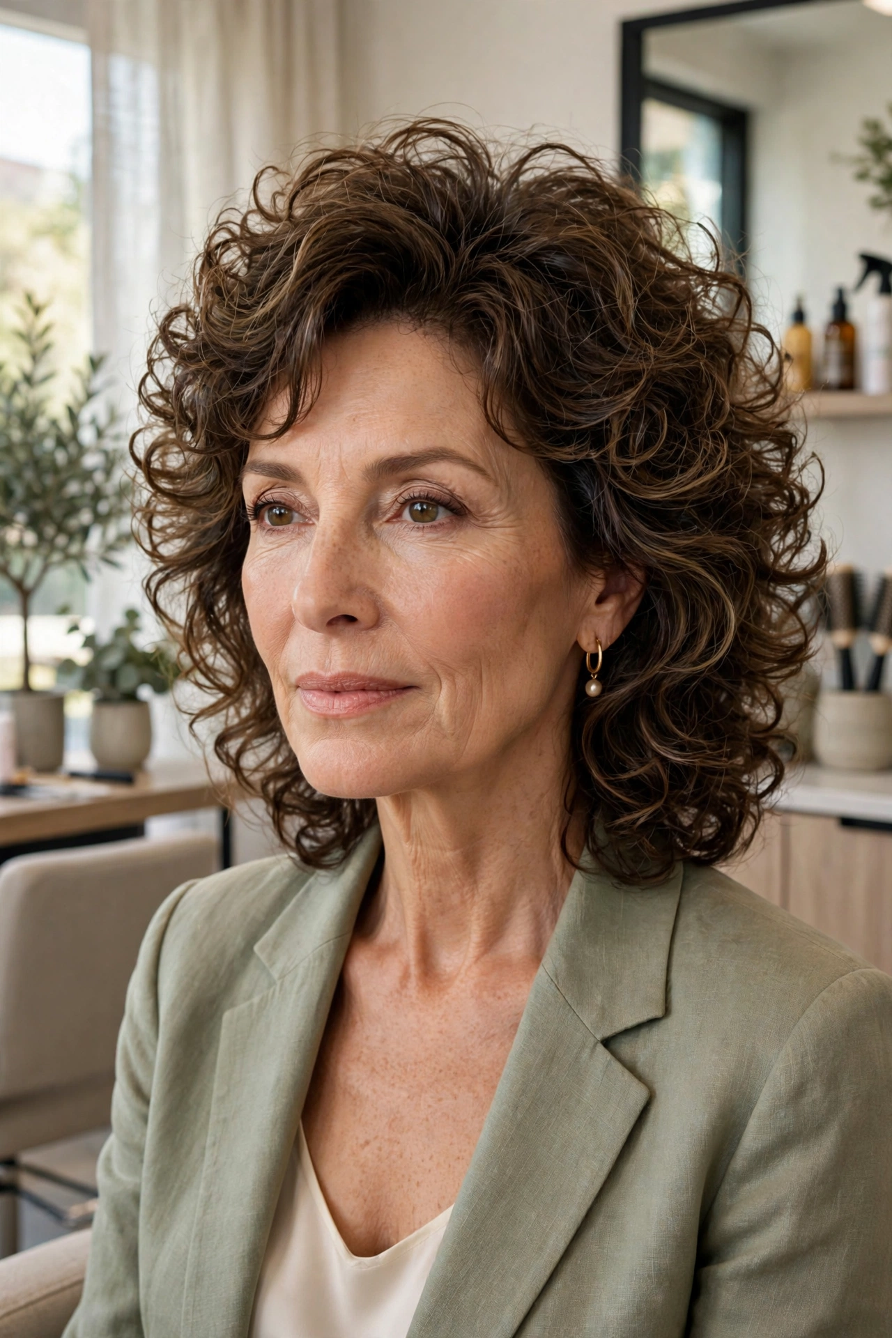 Curly volume medium shag with rounded layers