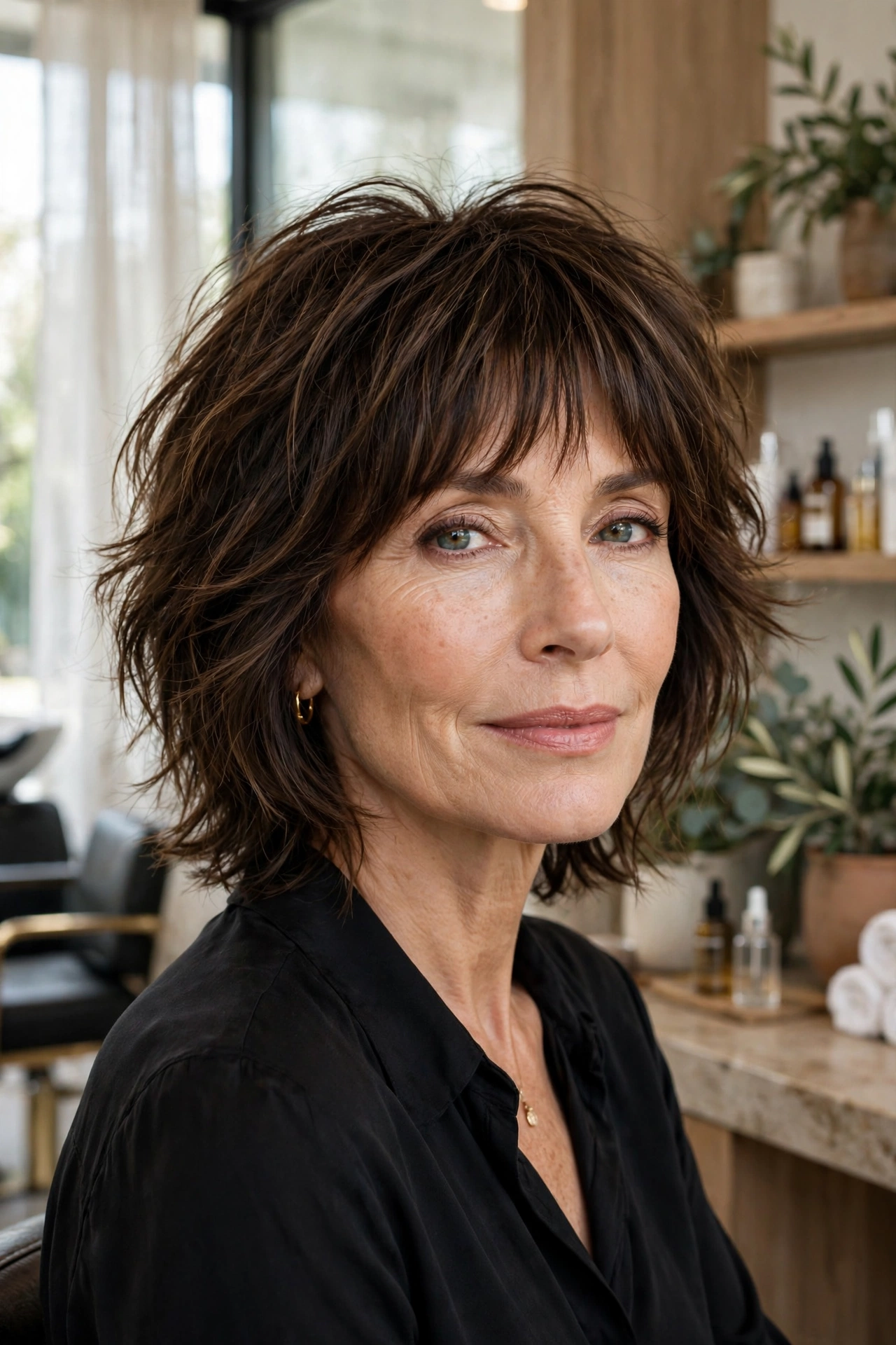 Medium shag with bottleneck bangs