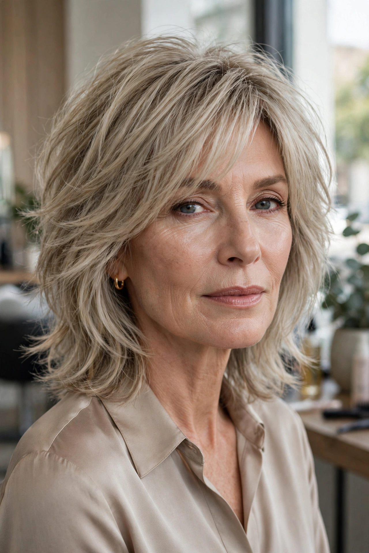 Ash blonde airy medium shag