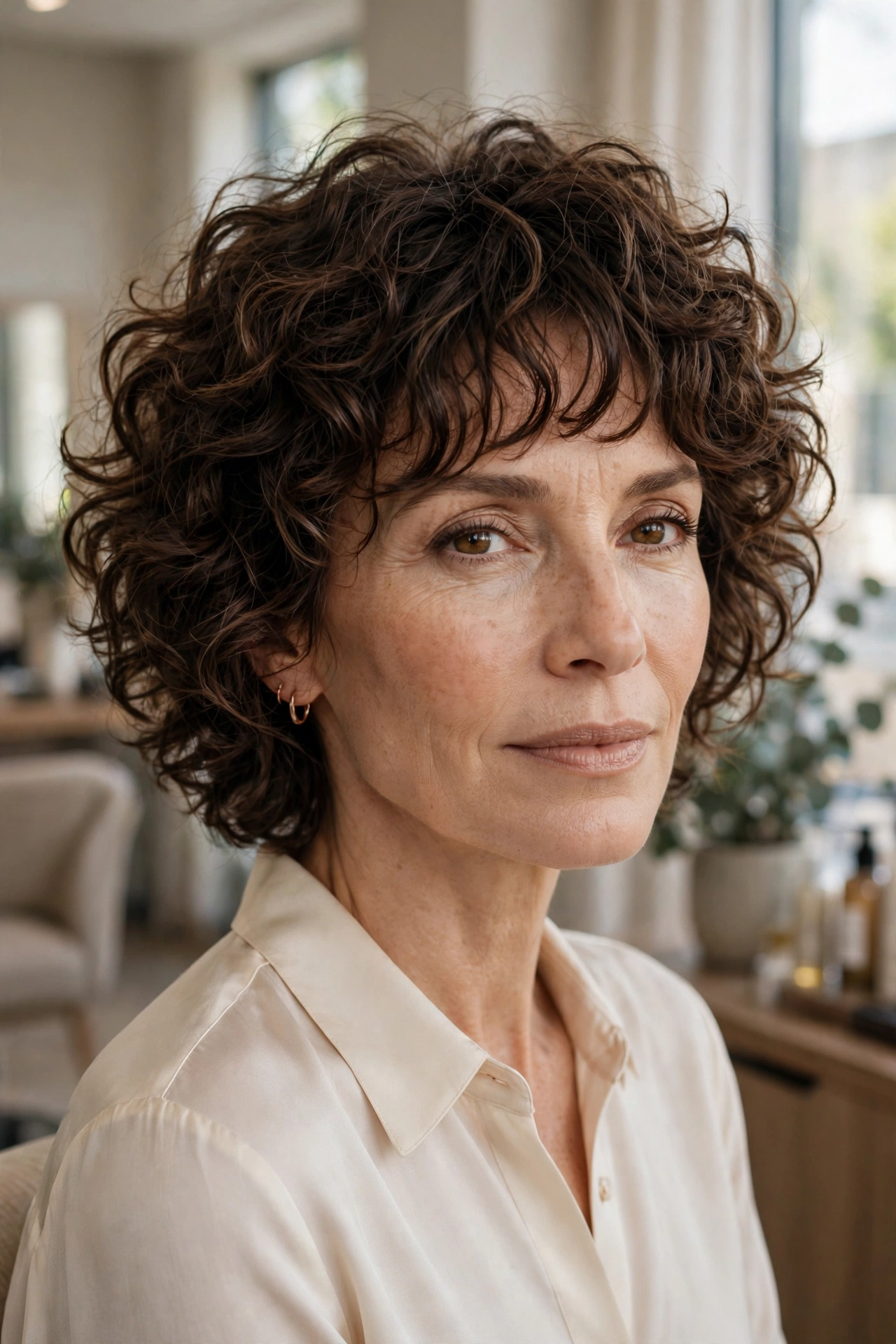 Layered curls medium shag on tight curls