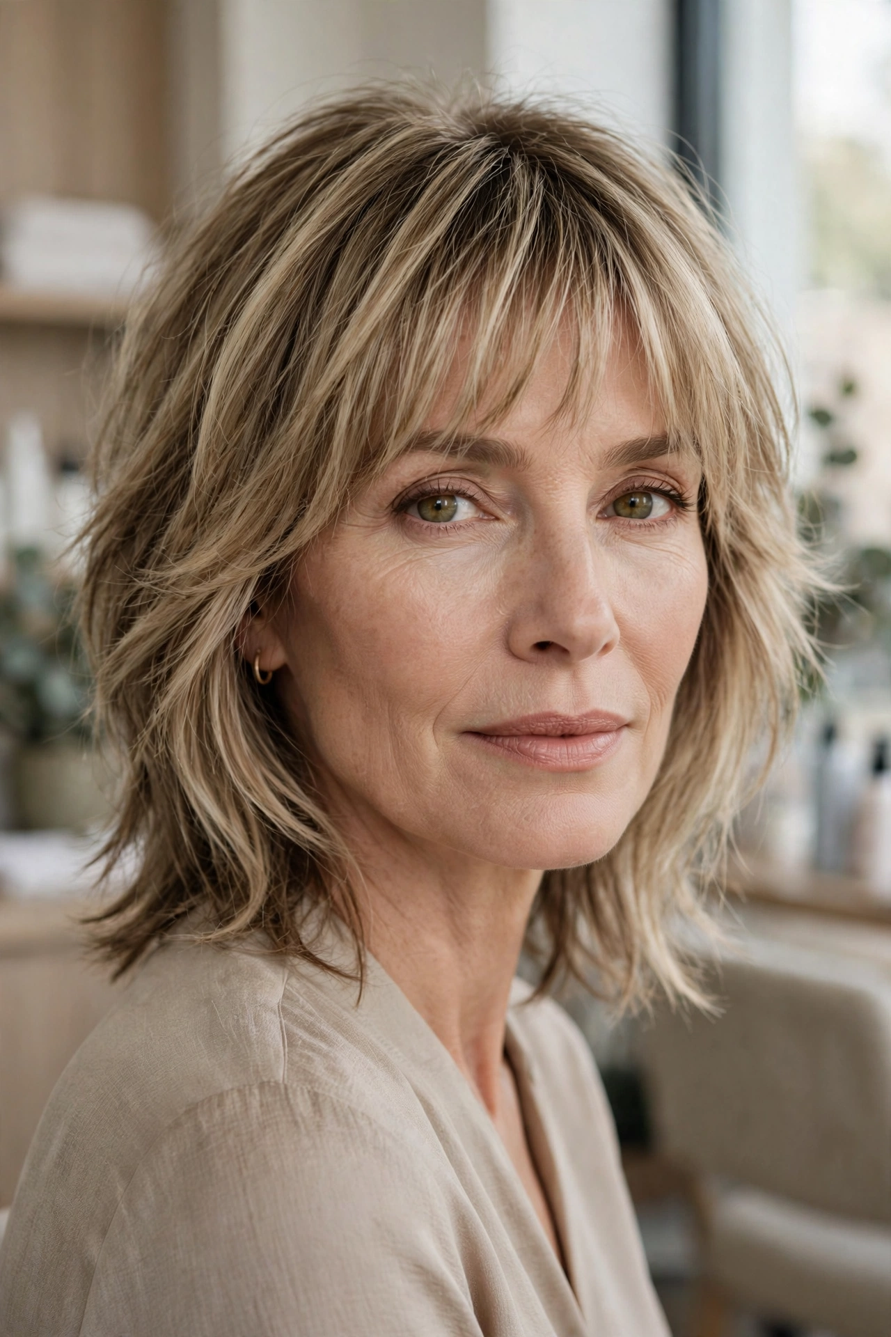 Medium shag with face-brightening fringe